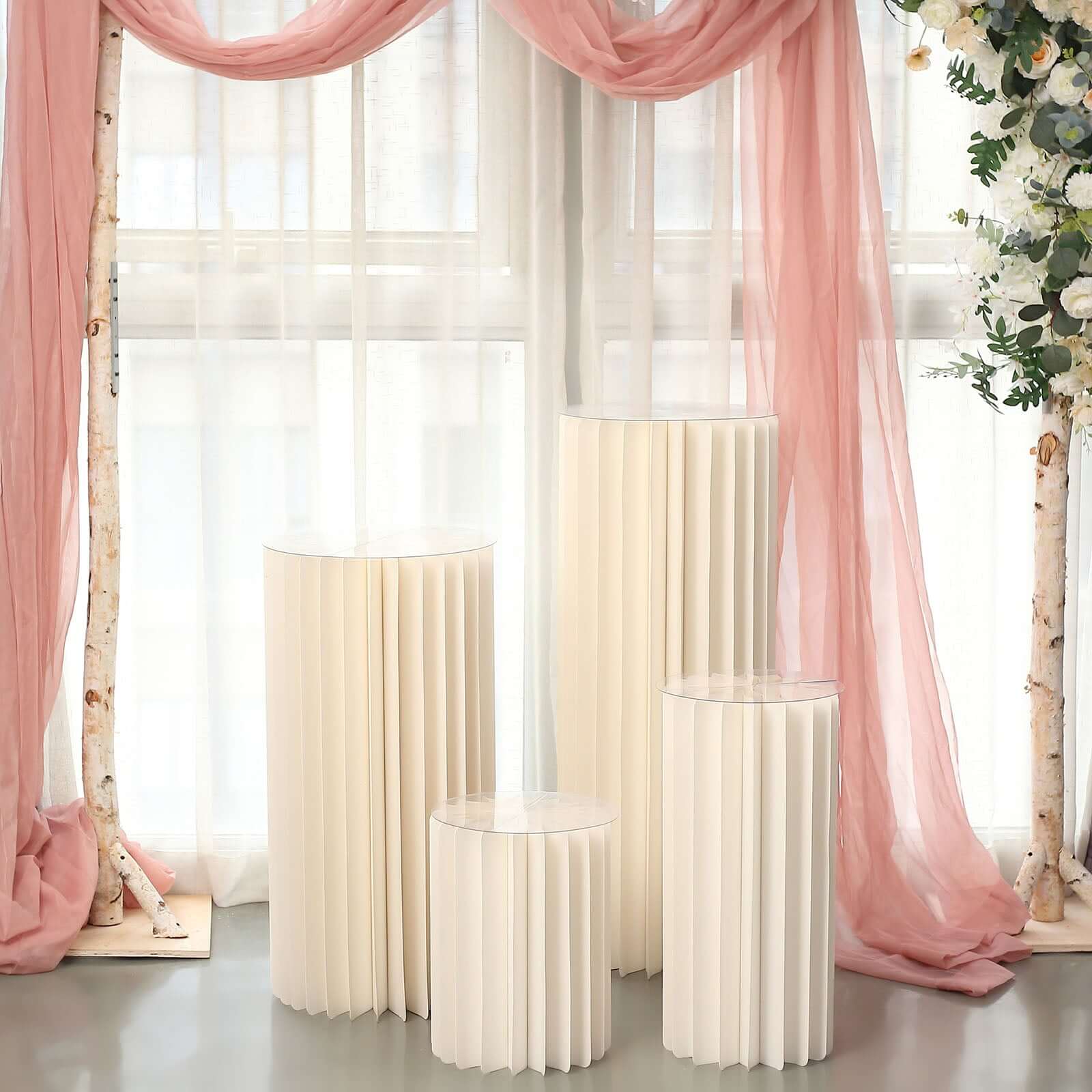Hot Sale! 24-Inch Ivory Cylinder Display Column Stand with PVC Top Plate for Events