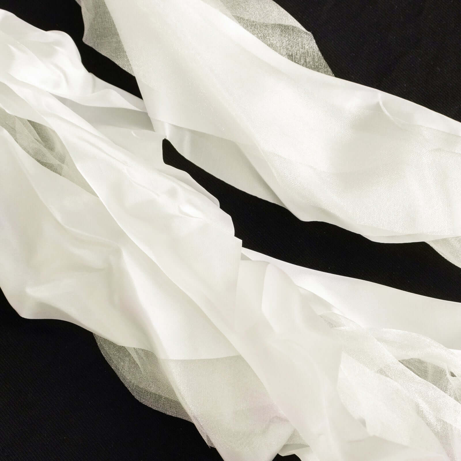 5-Pack Ivory Chiffon Satin Chair Sashes with Curly Willow Style - Easy Installation