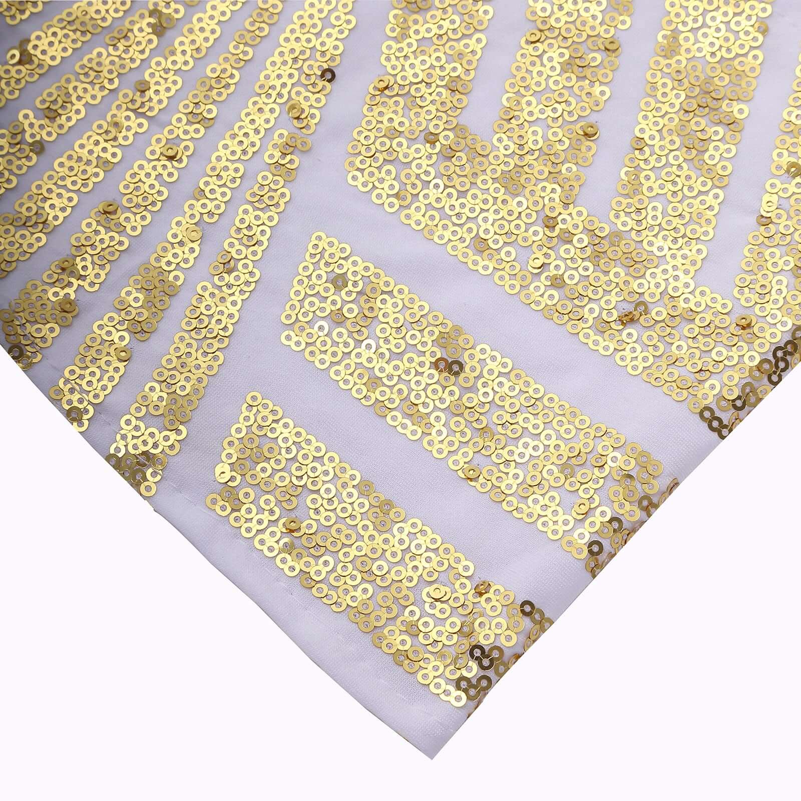 Hot Sale! 5-Pack White Sequin Spandex Chair Sashes with Gold Geometric Diamond Pattern for High-End Events