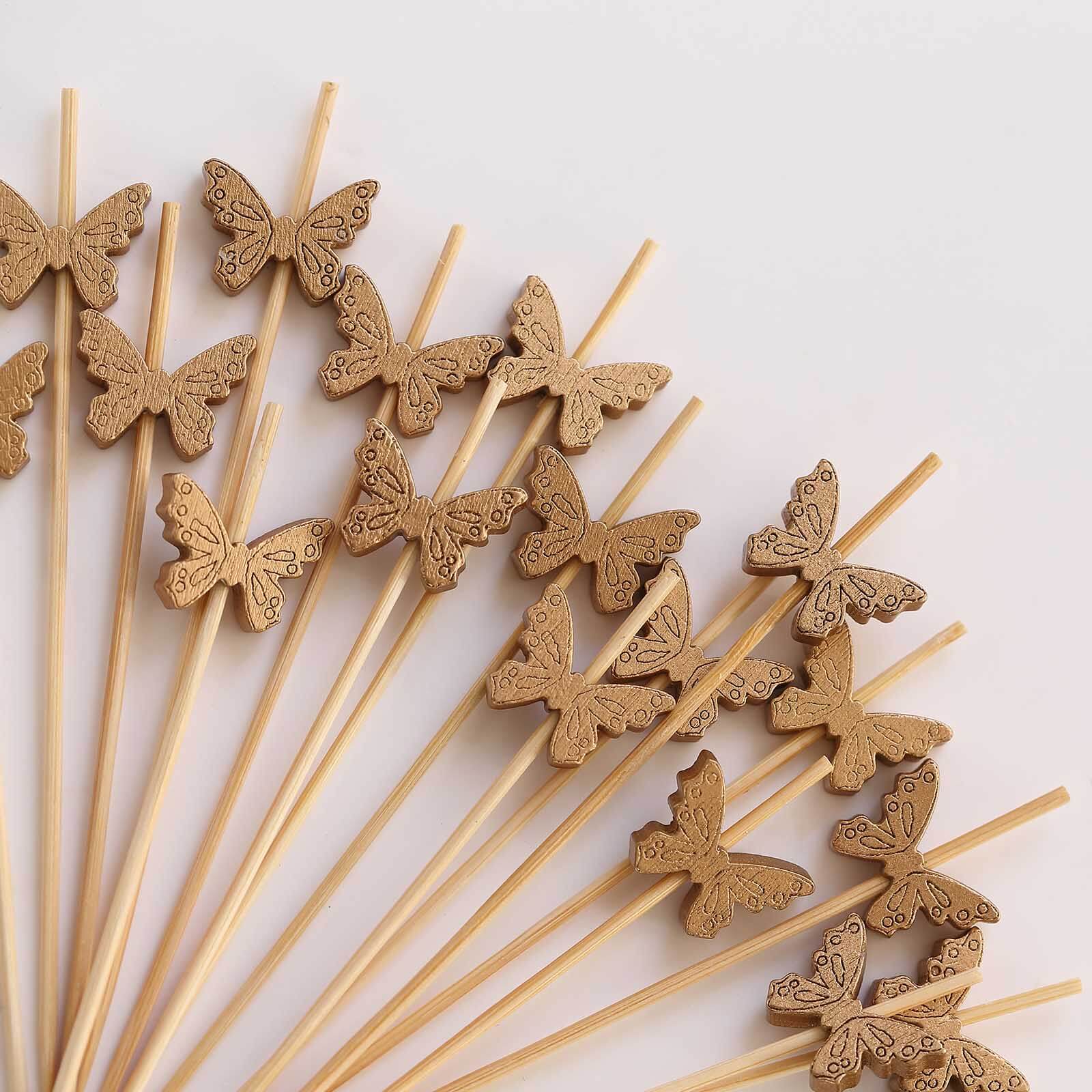 Eco-Friendly 100-Pack Bamboo Butterfly Cocktail Sticks - Perfect for Parties