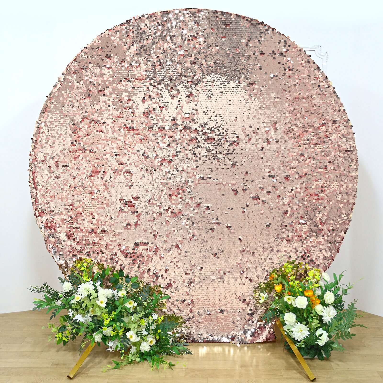 Sparkly 7.5ft Rose Gold Double-Sided Payette Sequin Wedding Arbor Cover - Perfect for Big Events