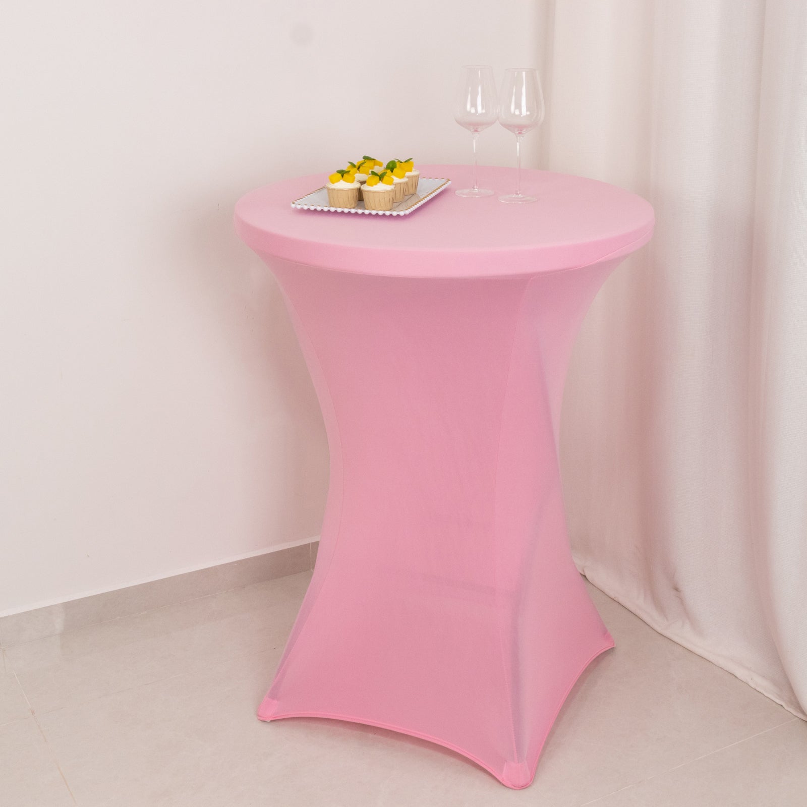 Pink Spandex Stretch Fitted Cocktail Table Cover - Easy Maintenance for 24-32