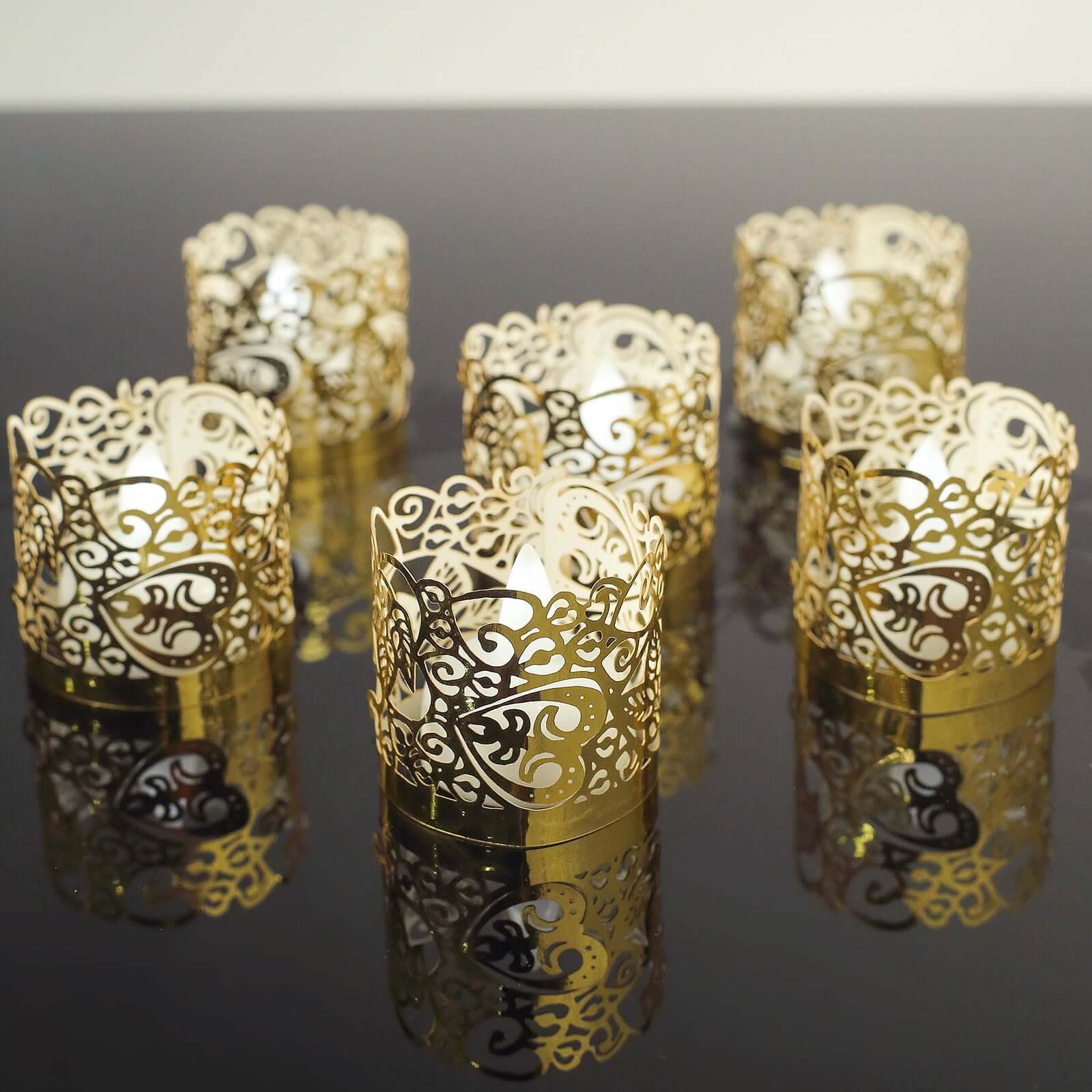 20-Pack Gold Foil Floral Lace Design Paper Wraps for Votive Tealight Candles