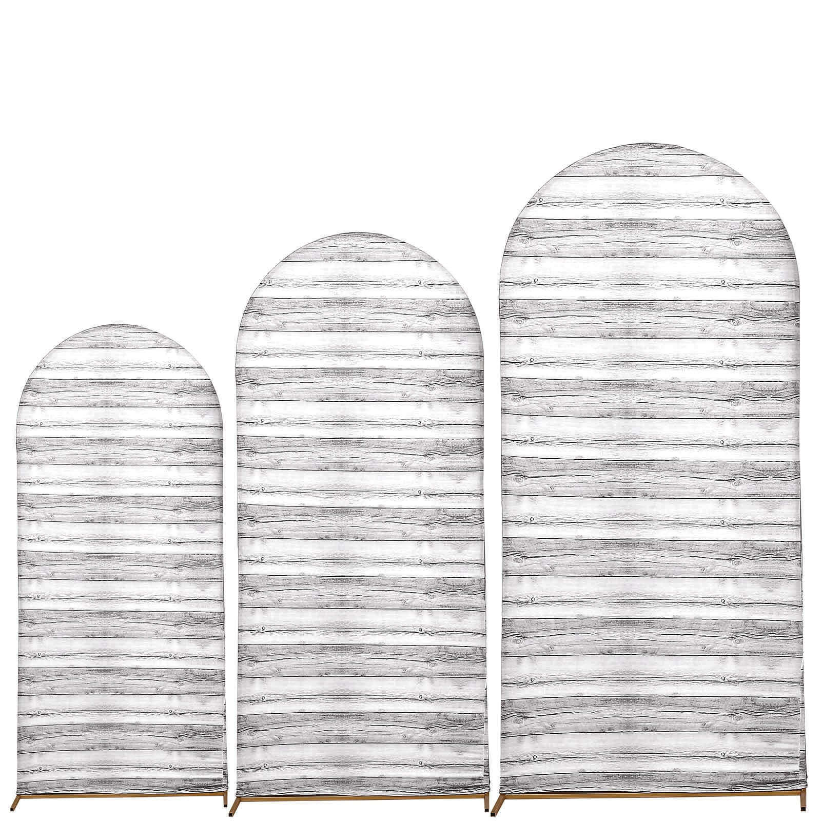 Special Offer! Set of 3 White Rustic Wood Pattern Spandex Covers for Round Top Chiara Wedding Arch Backdrops - 5ft, 6ft, 7ft
