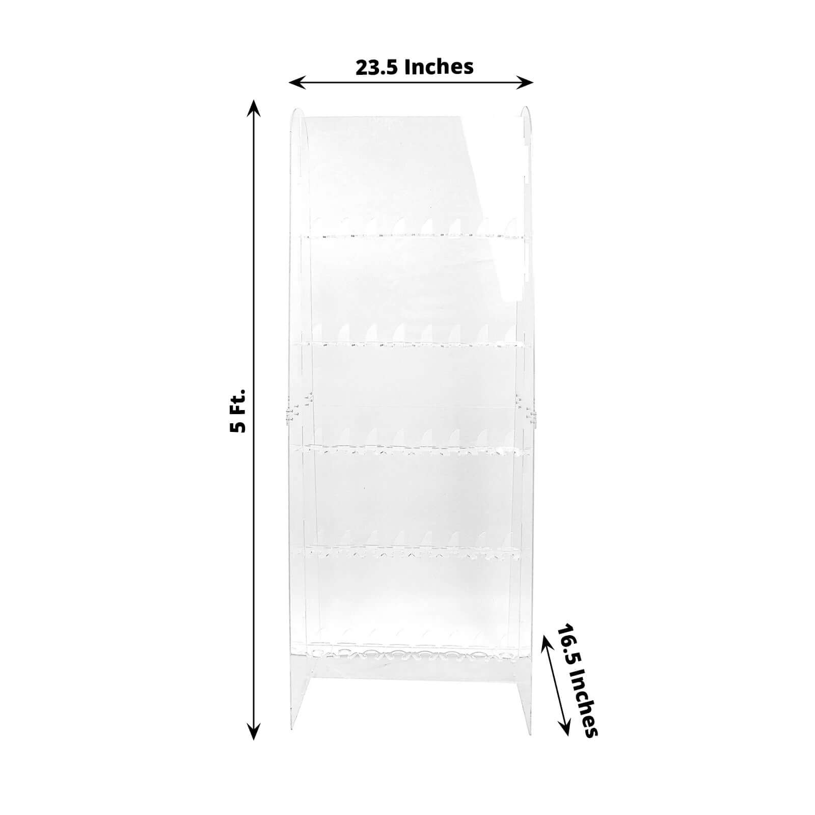 5-Foot Clear 5-Tier Acrylic Champagne Wall Glass Holder for 40 Stemware, Ideal for Classy Events