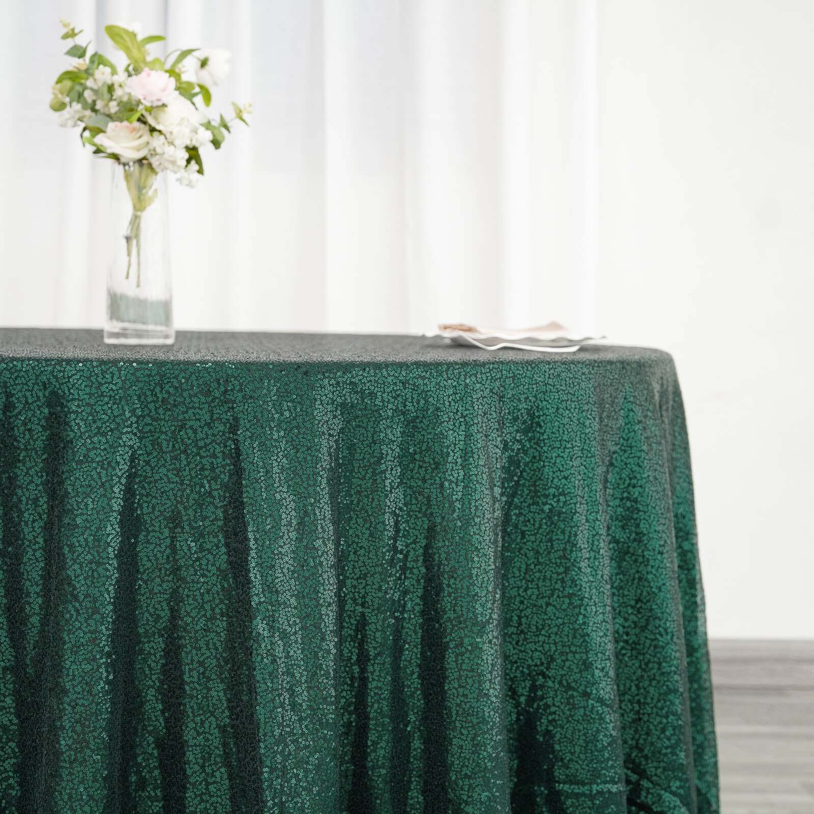 Hot! 120" Seamless Glittering Hunter Emerald Green Round Tablecloth