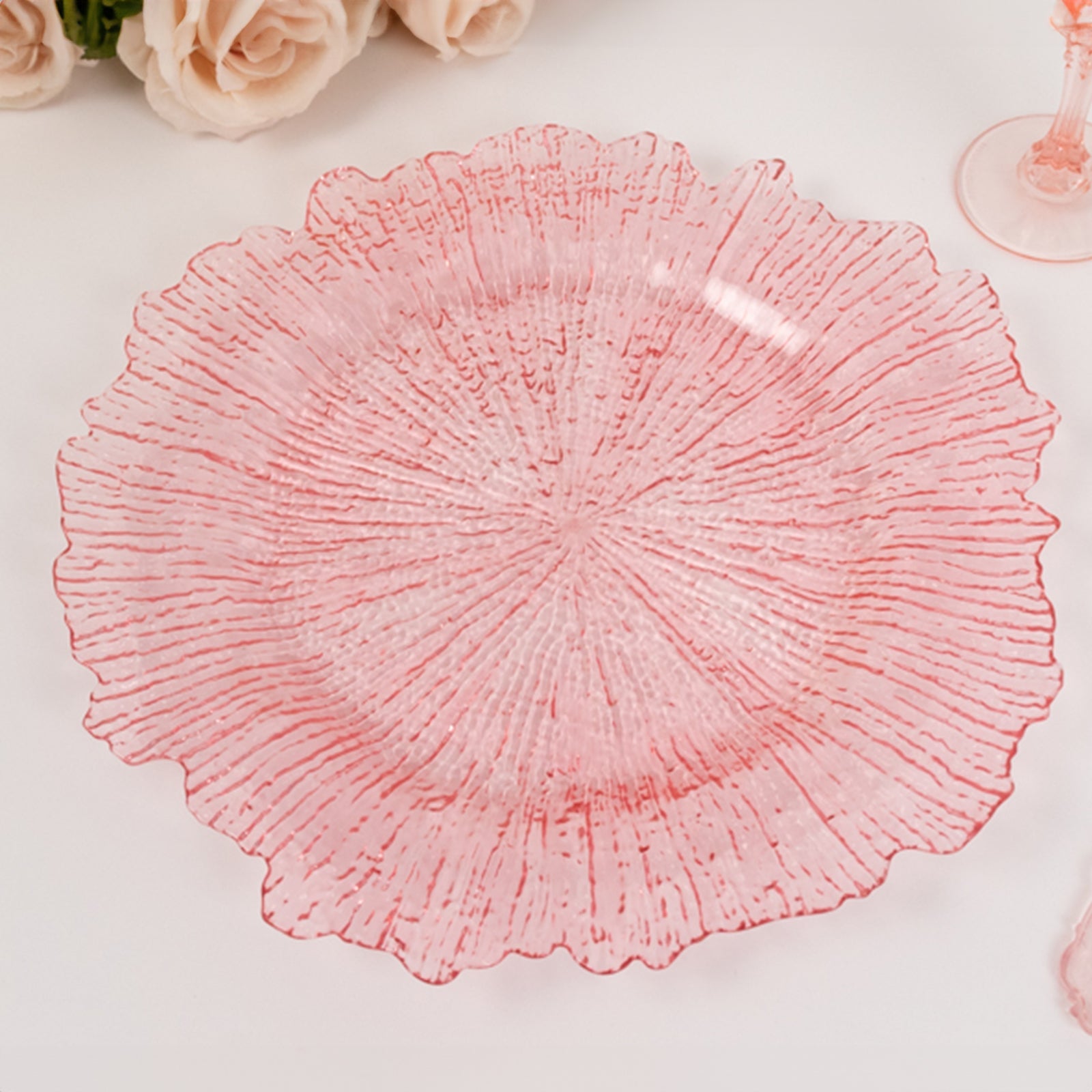 Hot Sale! 6-Pack 13-inch Transparent Blush Acrylic Round Charger Plates with Reef Design
