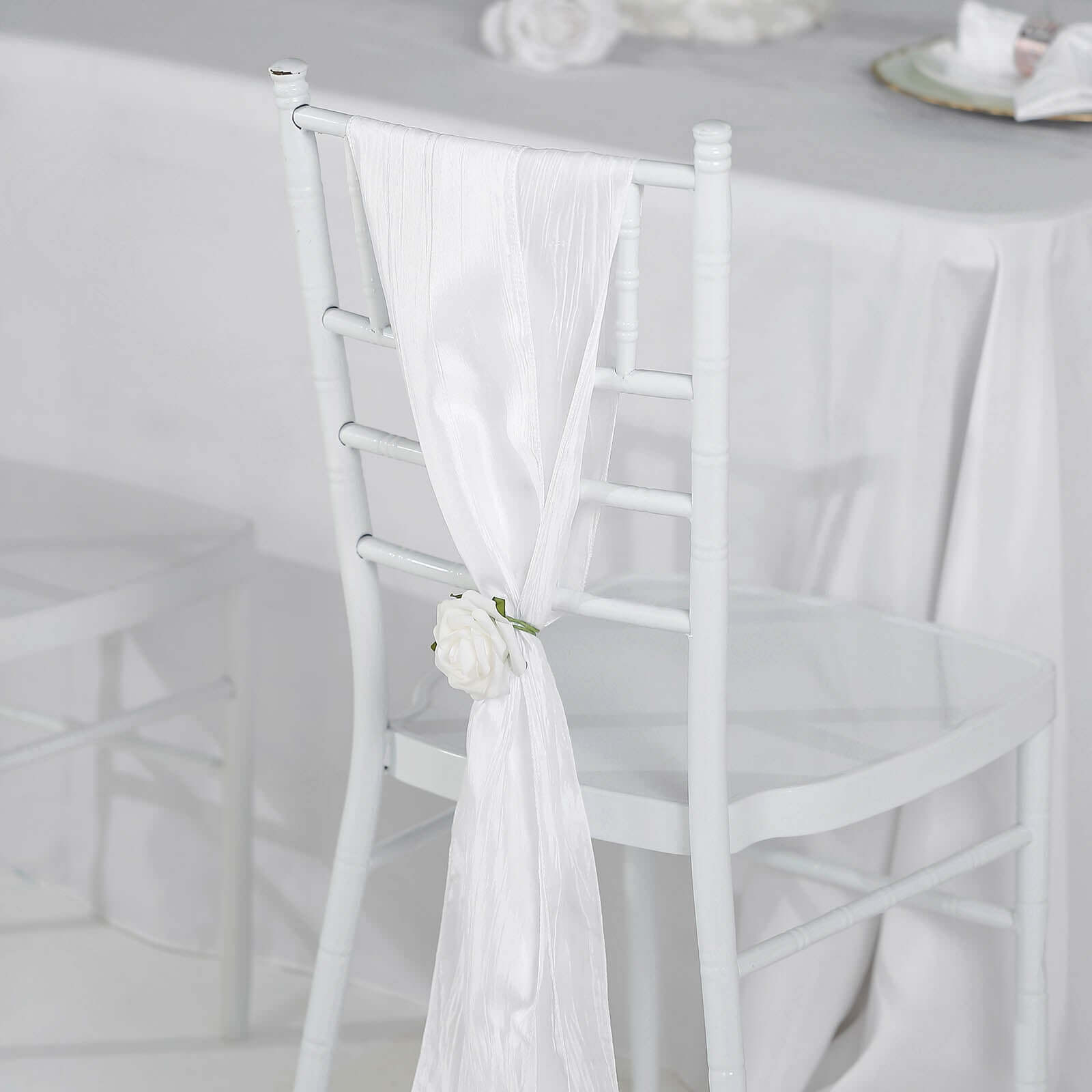 Get 5-Pack White Accordion Crinkle Taffeta Chair Sashes for Stylish Weddings & Gatherings
