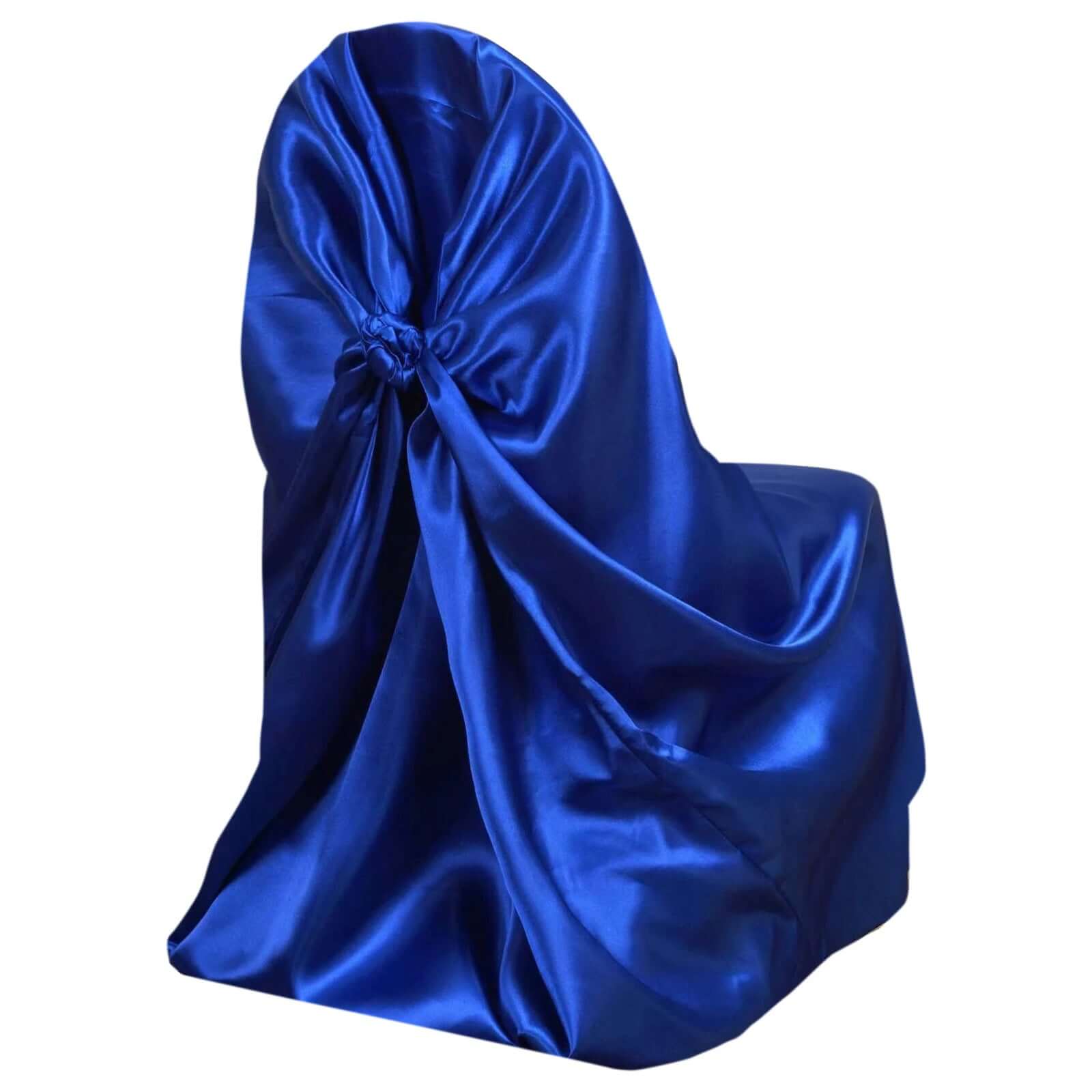 Royal Blue Satin Self-Tie Chair Cover - Universal & Durable for Multiple Chair Types