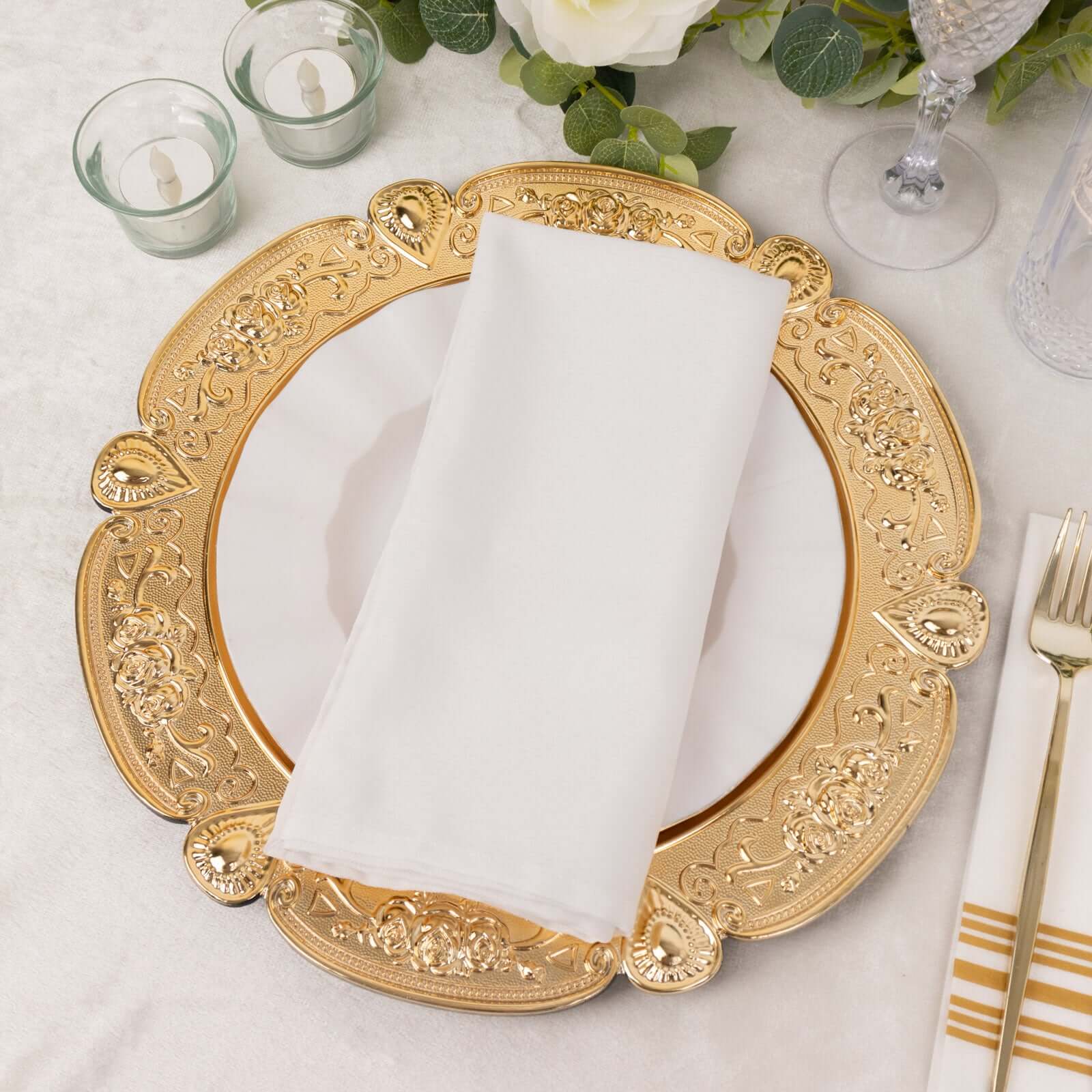 Hot Sale! 6-Pack 13-inch Gold Floral Embossed Acrylic Charger Plates with Scalloped Rim