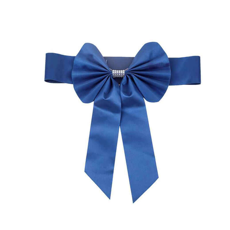 Hot Deal! 5-Pack Royal Blue Satin Faux Leather Chair Sashes with Diamond Rhinestone Buckles