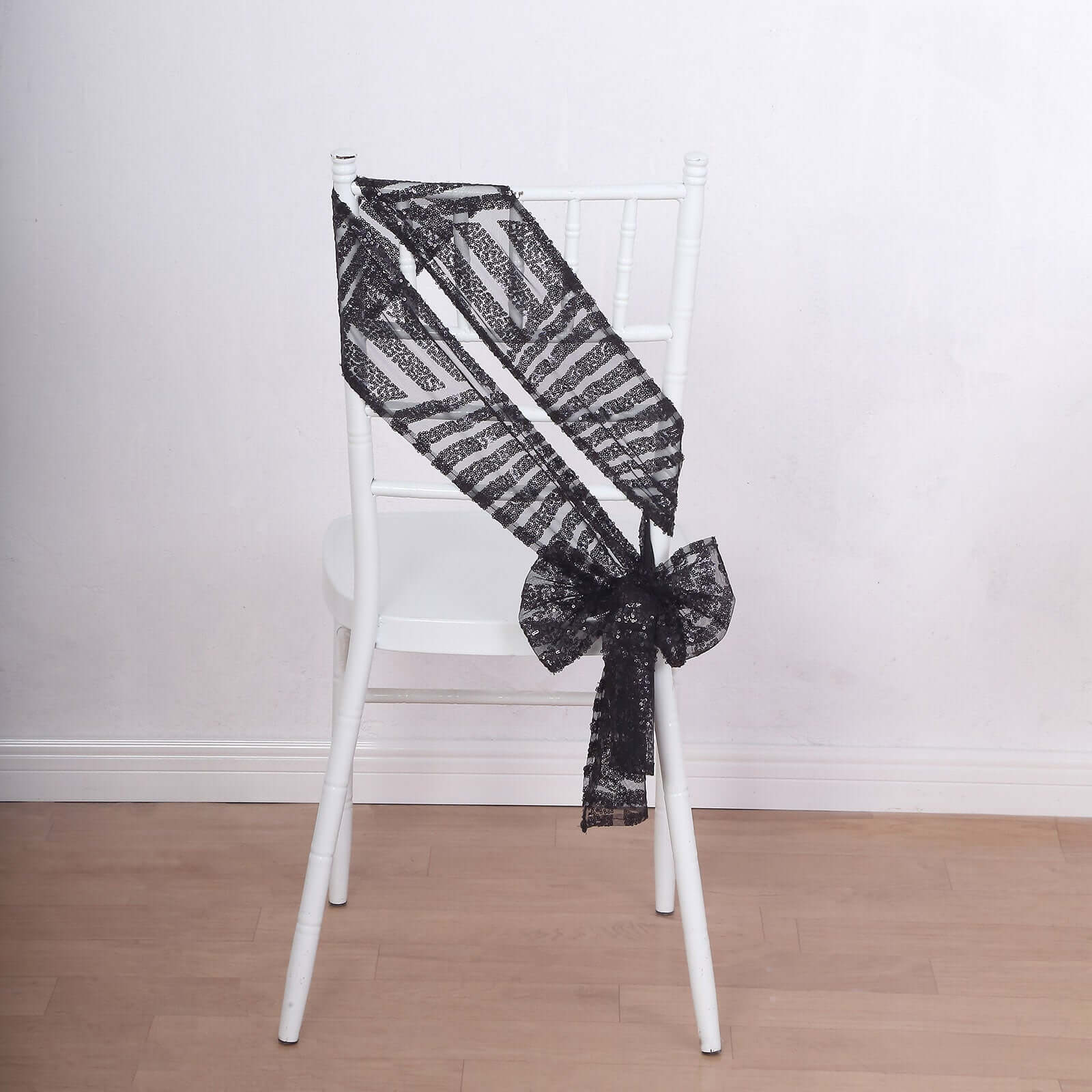 Hot Deal! 5-Pack Black Glittery Sequin Chair Sashes with Geometric Diamond Design for Weddings