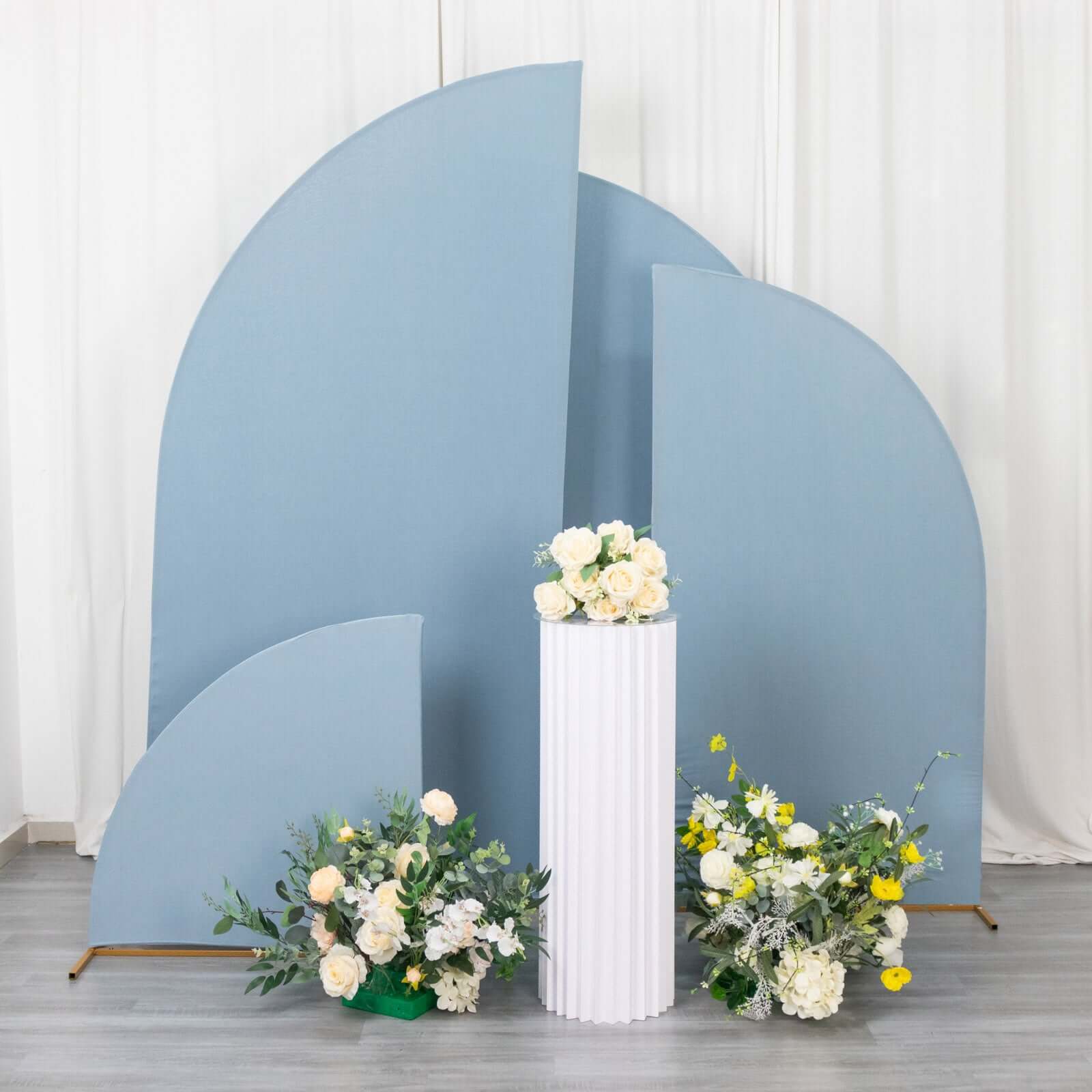 4-Piece Matte Dusty Blue Spandex Half Moon Wedding Arch Backdrop Covers in Various Sizes