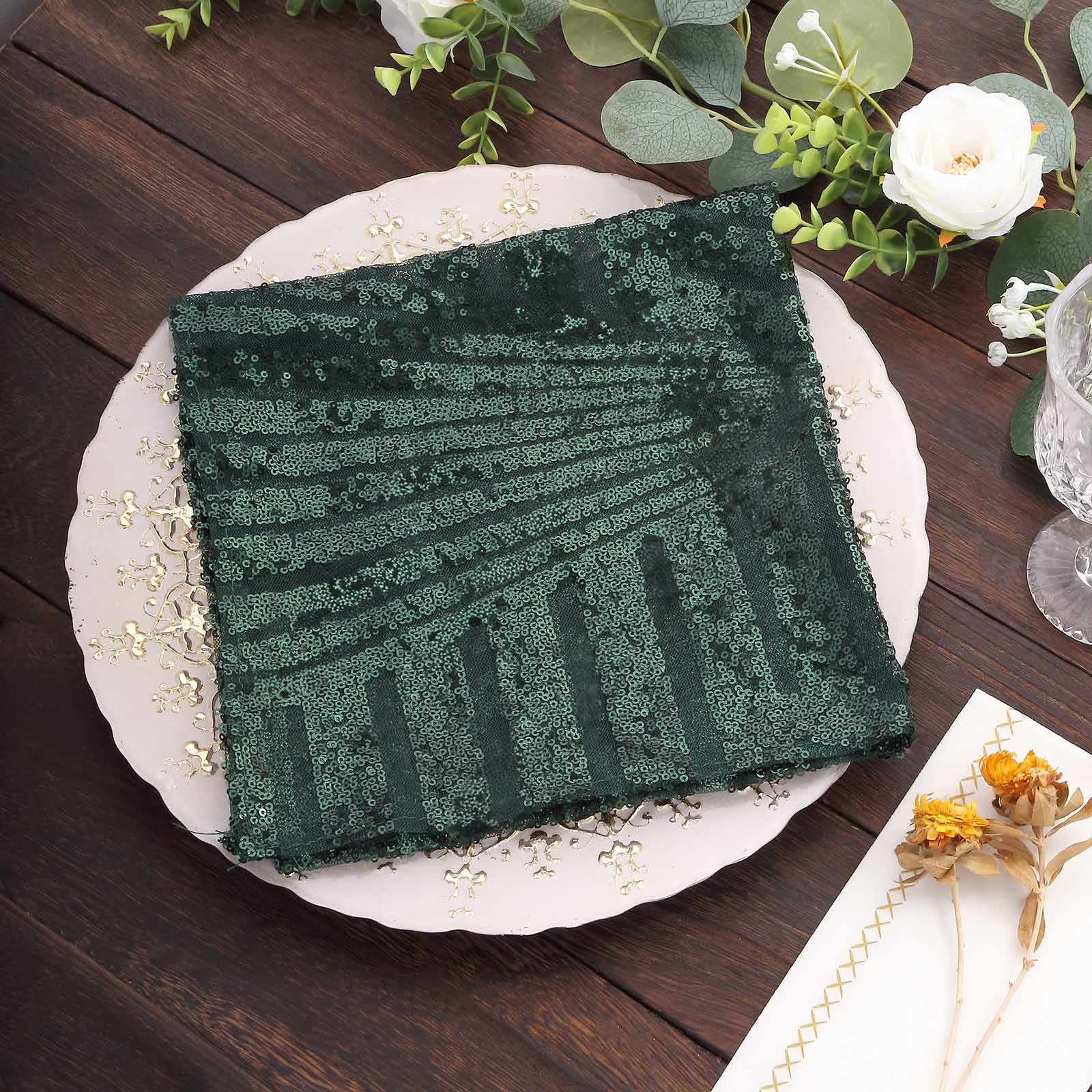 Get Reusable Diamond Pattern Sequin Dinner Napkins in Hunter Emerald Green, 20x20 Size