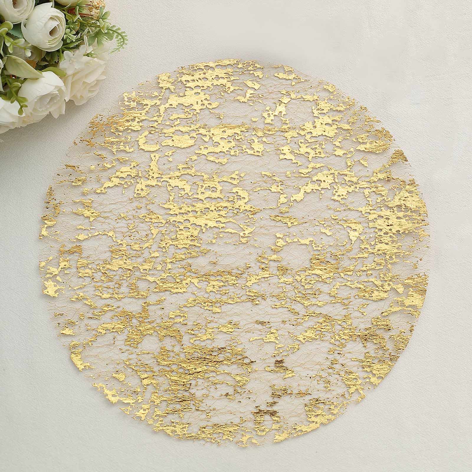 10-Piece Metallic Gold Round Foil Design Disposable Shiny Table Placemats 13 Inches