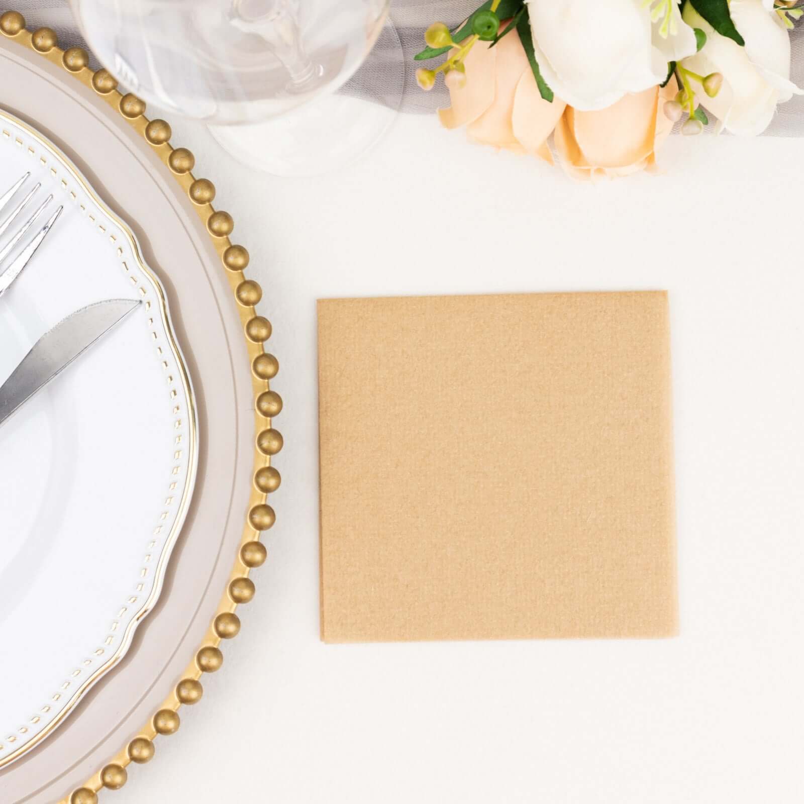 20-Pack 5x5 Natural Linen-Like Airlaid Napkins - Super Absorbent