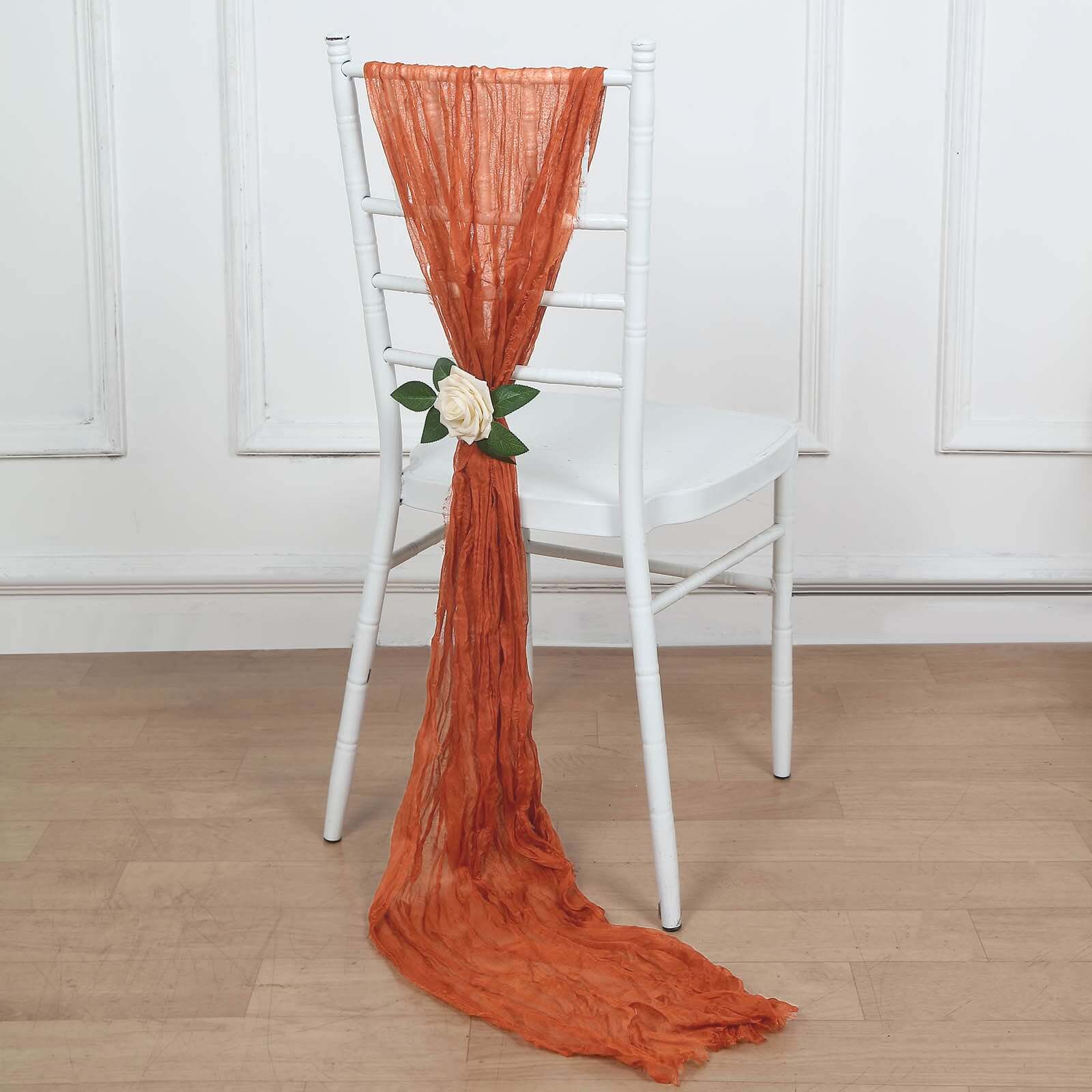 Special Offer: 5-Pack Terracotta (Rust) Cheesecloth Chair Sashes for Boho Decor