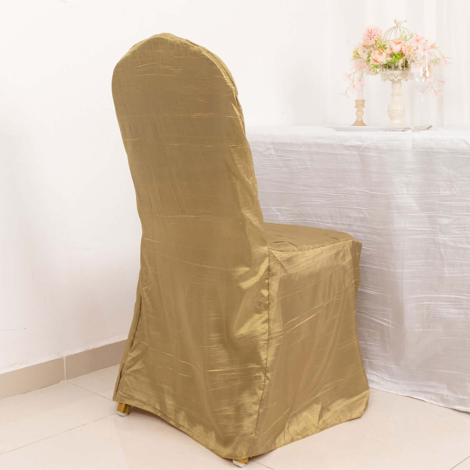 Gold Reusable Crinkle Crushed Taffeta Chair Cover for Banquet Chairs - High Quality!