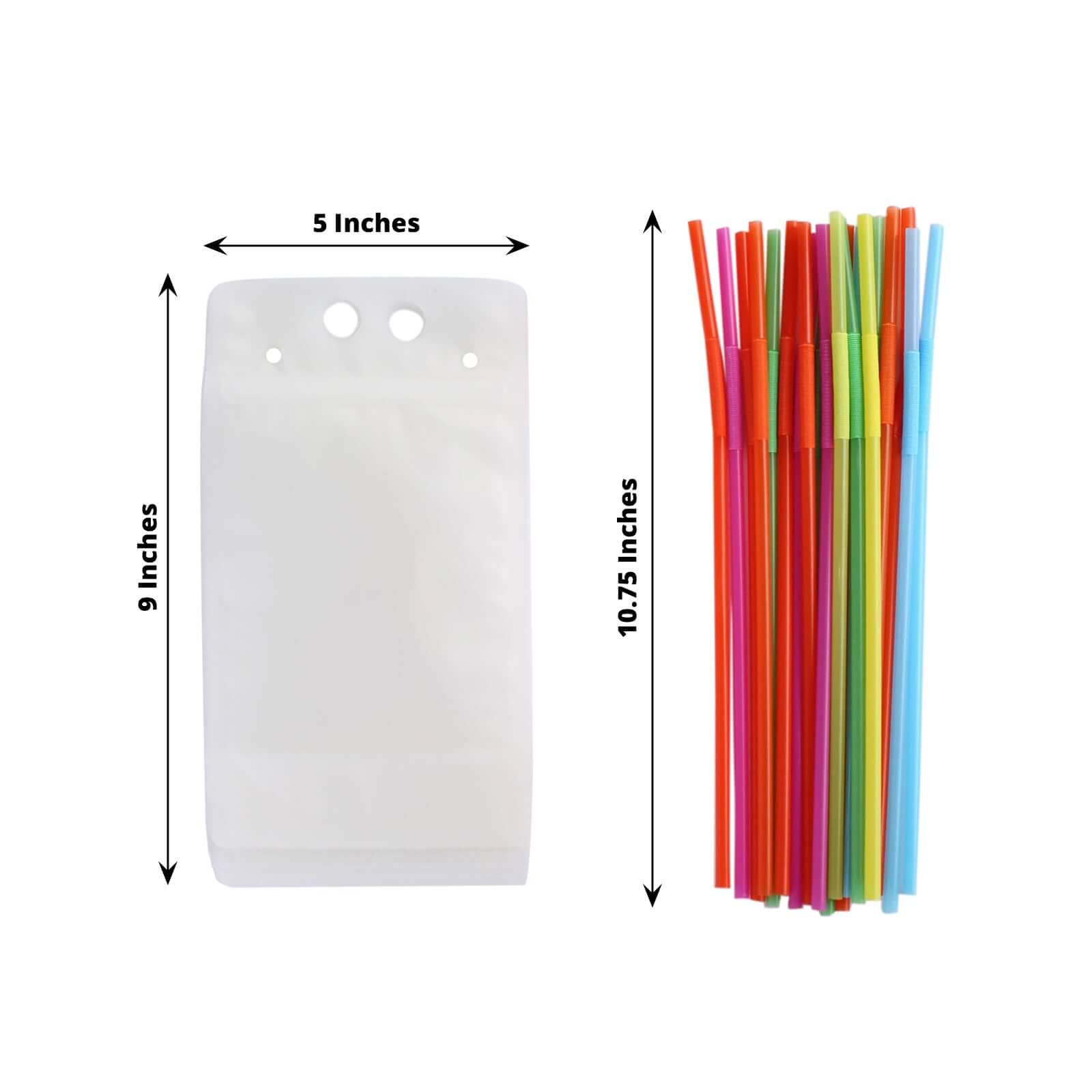 50-Pack Clear 12oz Plastic Reclosable Drink Pouches with Straws - Ideal for Travel & Festivals