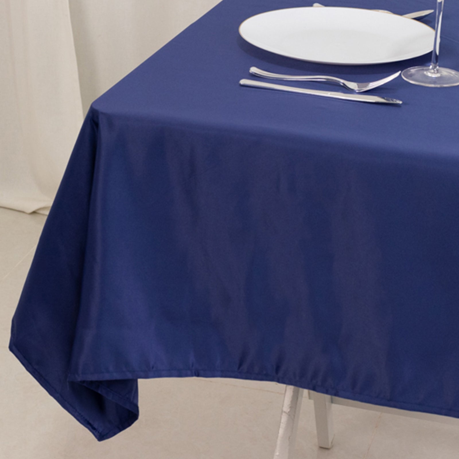 Navy Blue Durable Silk-Like Lamour Satin 54x54 Square Table Overlay
