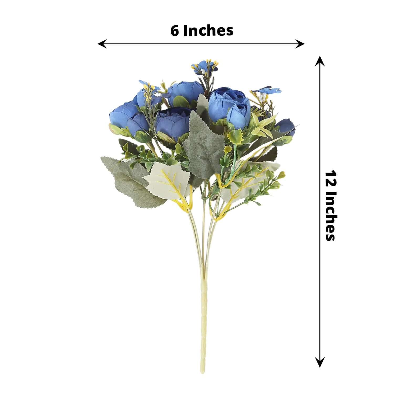 4-Pack Navy Blue Artificial Ranunculus Silk Flower Bouquets for Bridal and Decor