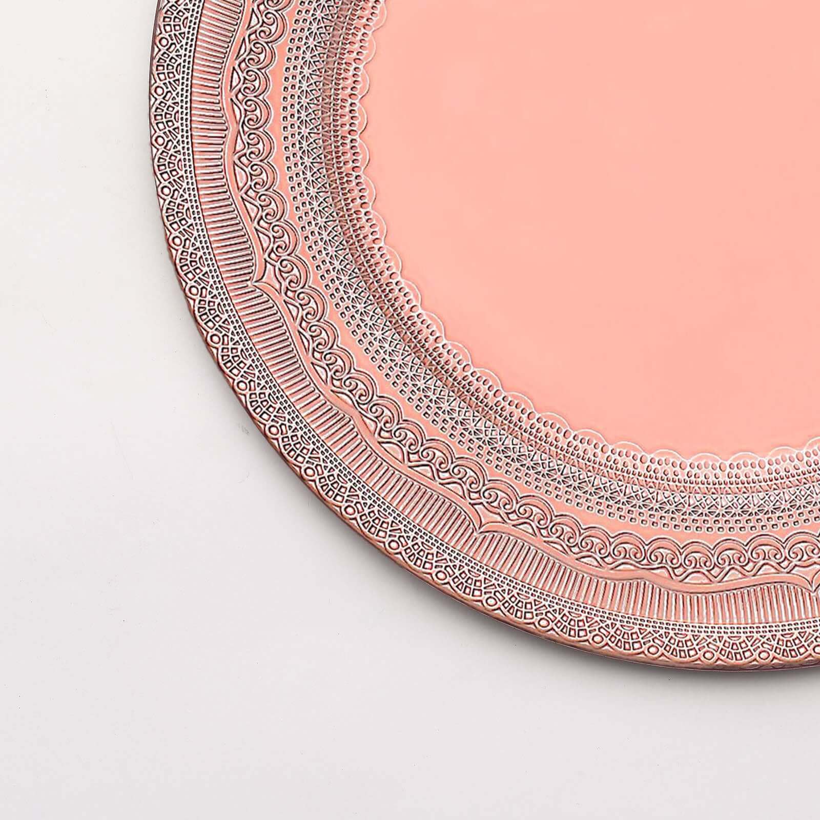 Hot Sale! 6-Pack 13-inch Rose Gold Acrylic Charger Plates with Lace-Embossed Rim for Table Decor