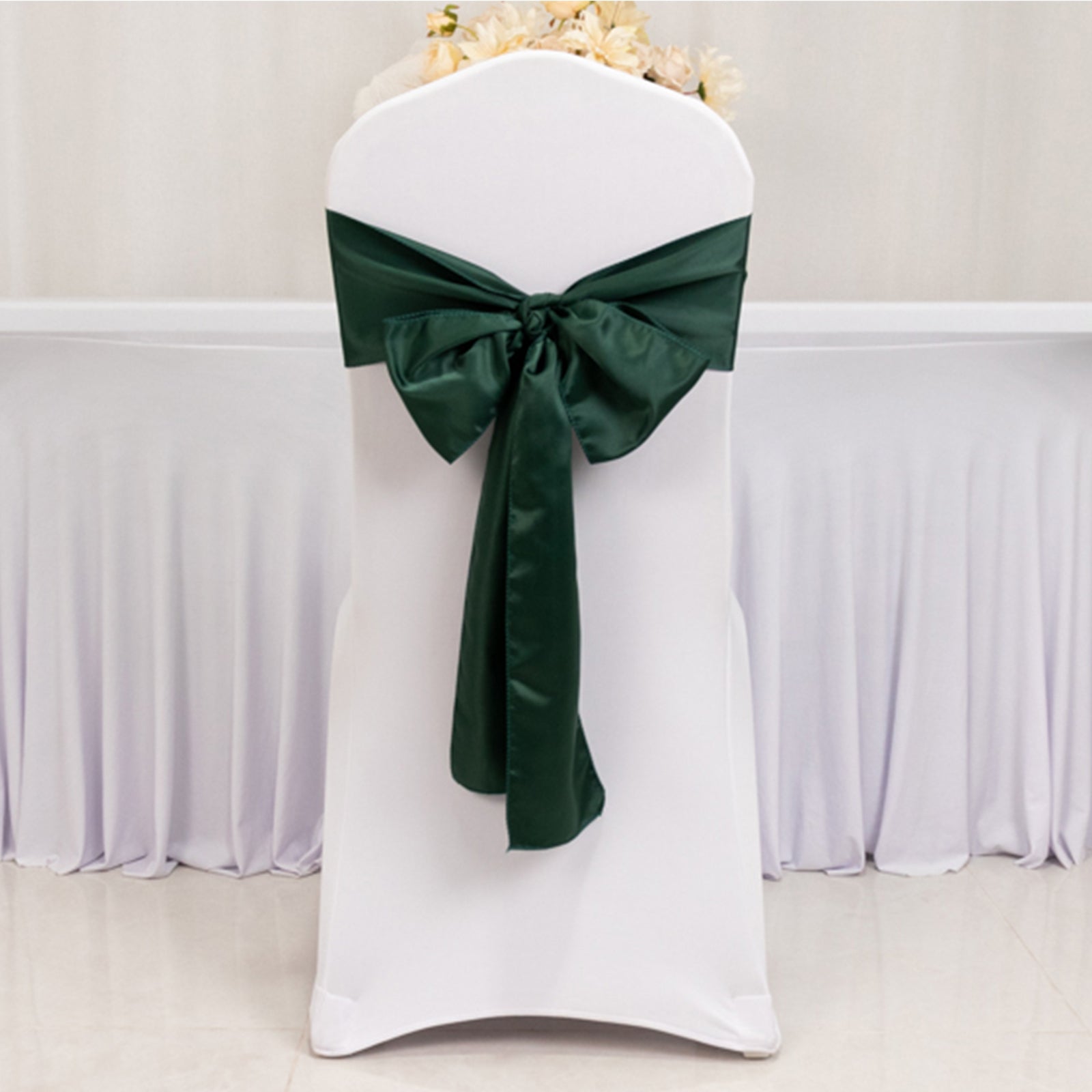 5-Piece Lamour Satin Hunter Emerald Green 6x106 Chair Sashes - Reusable Decorative Bows