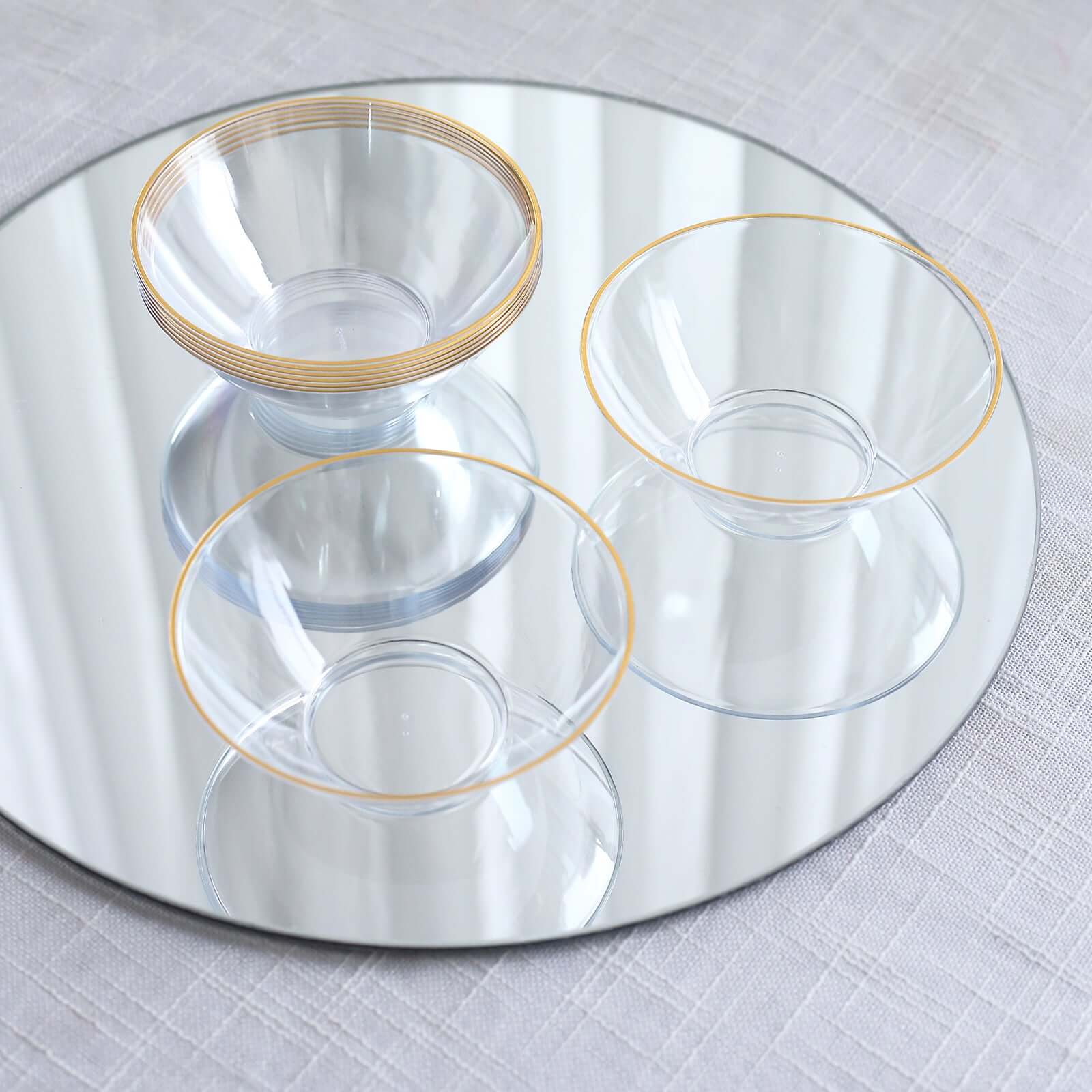 24-Pack 7oz Clear Premium Gold Rim Heavy Duty Plastic Ice Cream Bowls - Ideal for Celebrations
