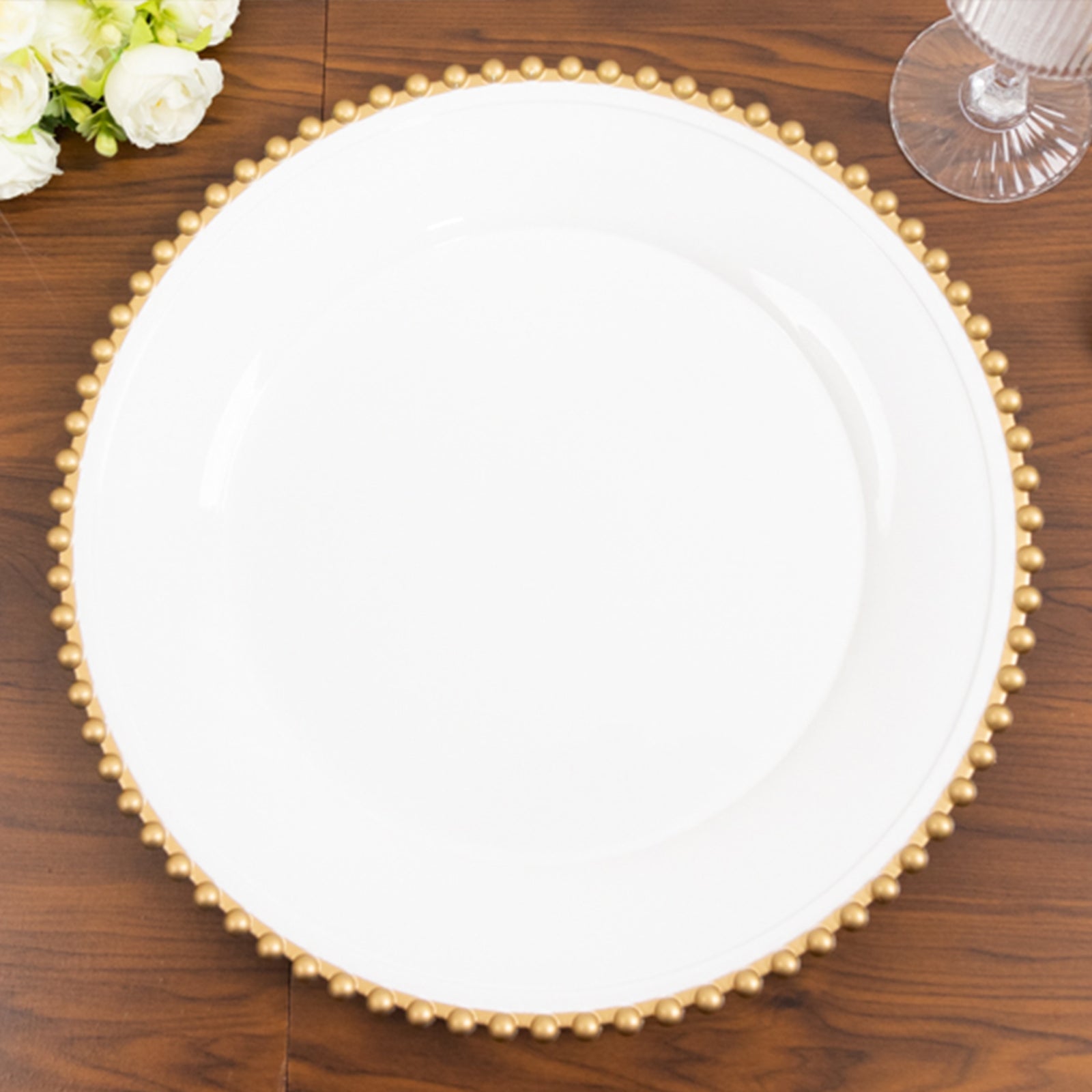 Hot Deal! 6-Pack 13-Inch White Acrylic Round Charger Plates with Gold Beaded Rim for Dinner Party