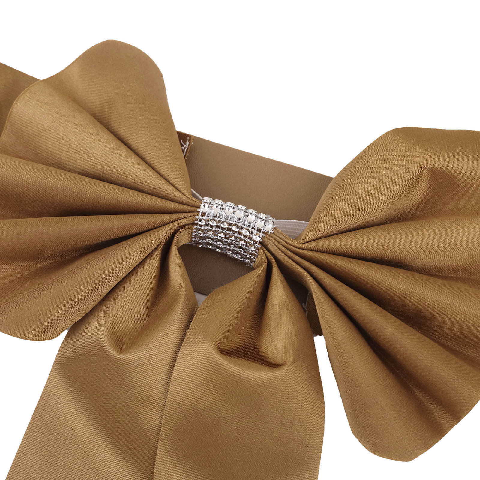5-Pack Gold Satin Faux Leather Chair Sashes with Rhinestone Buckles - Ideal Party Decor