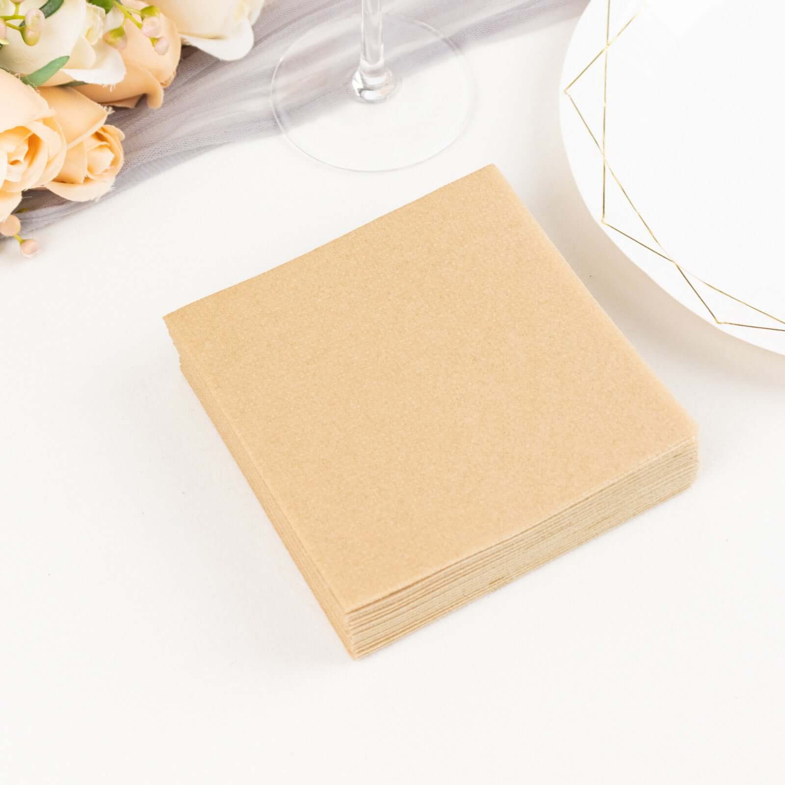 20-Pack 5x5 Natural Linen-Like Airlaid Napkins - Super Absorbent