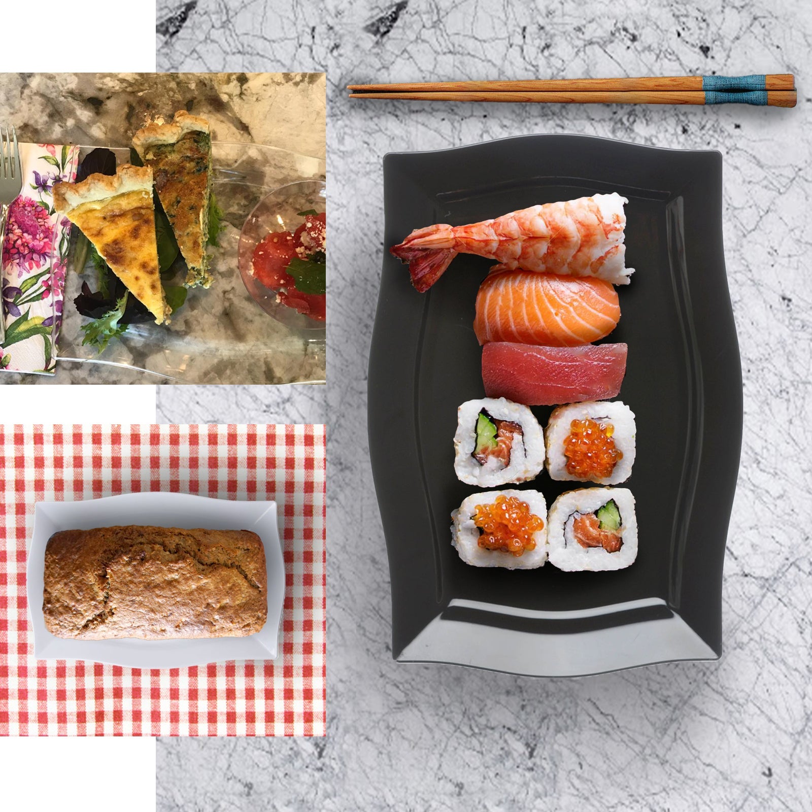 Hot! 10-Pack 12" Glossy Black Plastic Disposable Rectangular Serving Plates with Wave Trimmed Rim