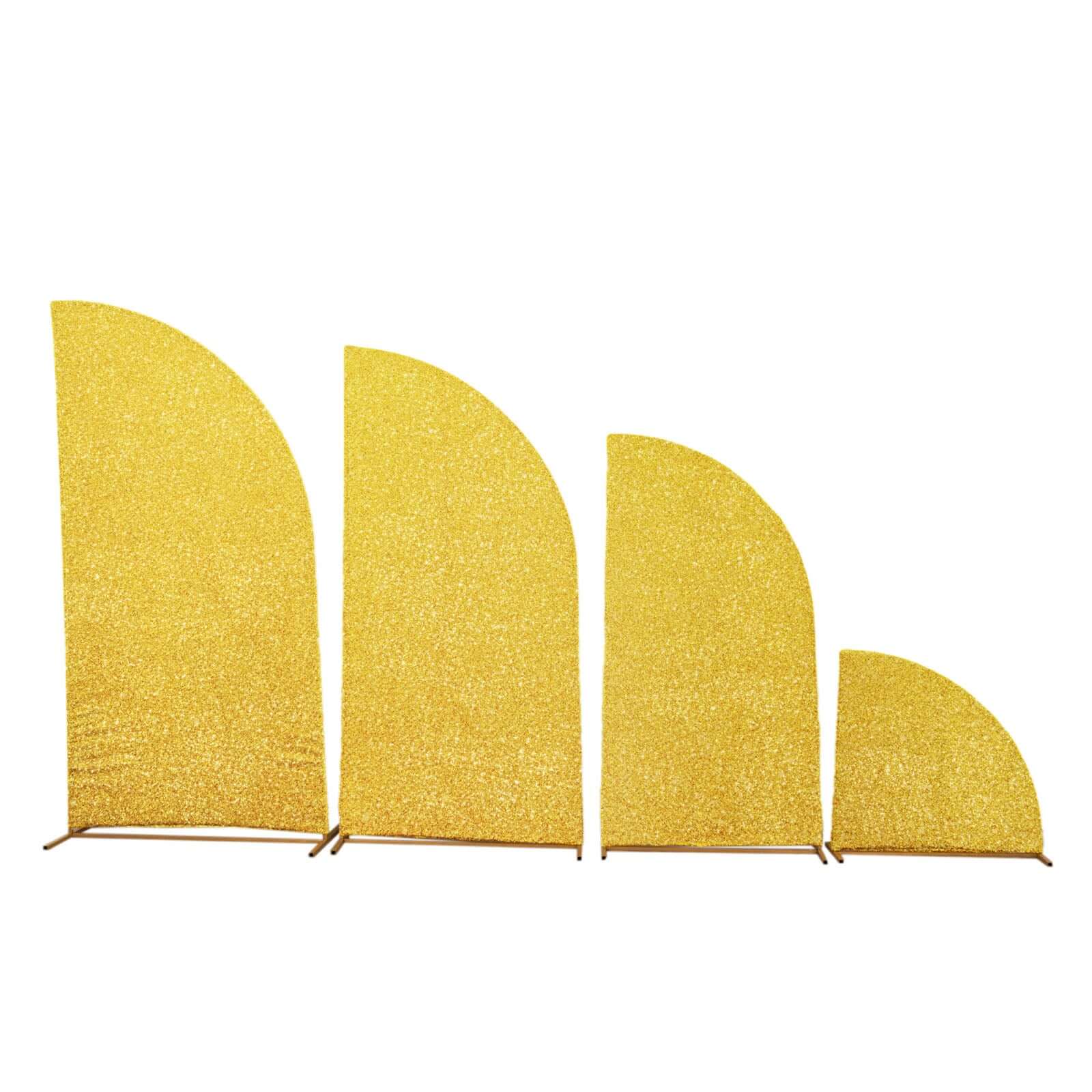 4-Piece Gold Shimmer Tinsel Chiara Wedding Arch Covers for Half Moon Stands (2.5ft - 7ft)