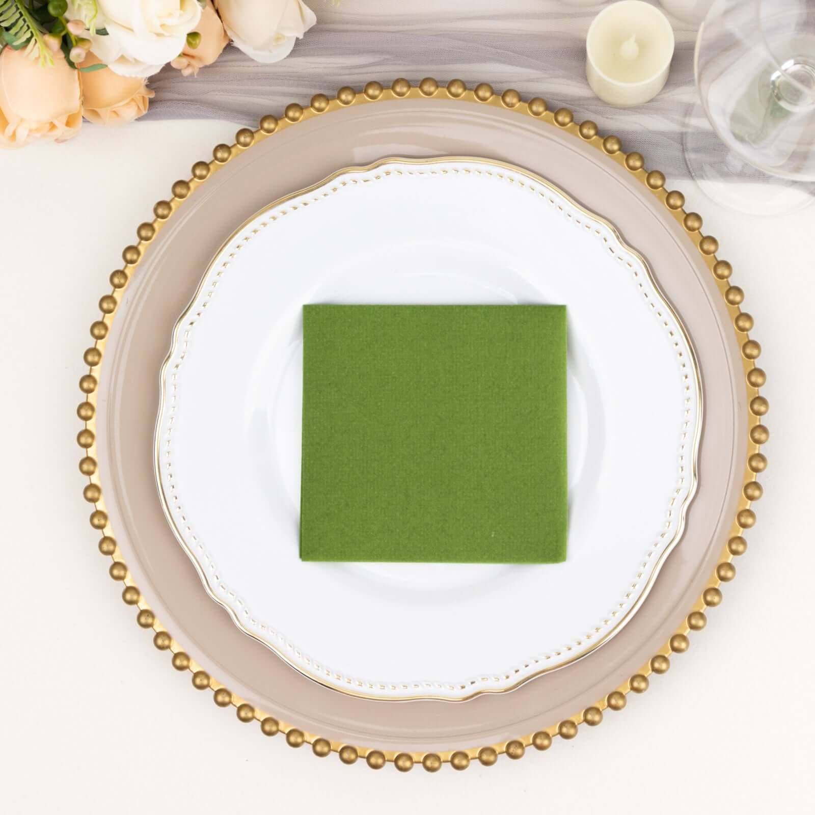 Great Deal! 20-Pack 5x5 Olive Green Airlaid Cocktail Napkins with Linen-Like Feel and High Absorbency