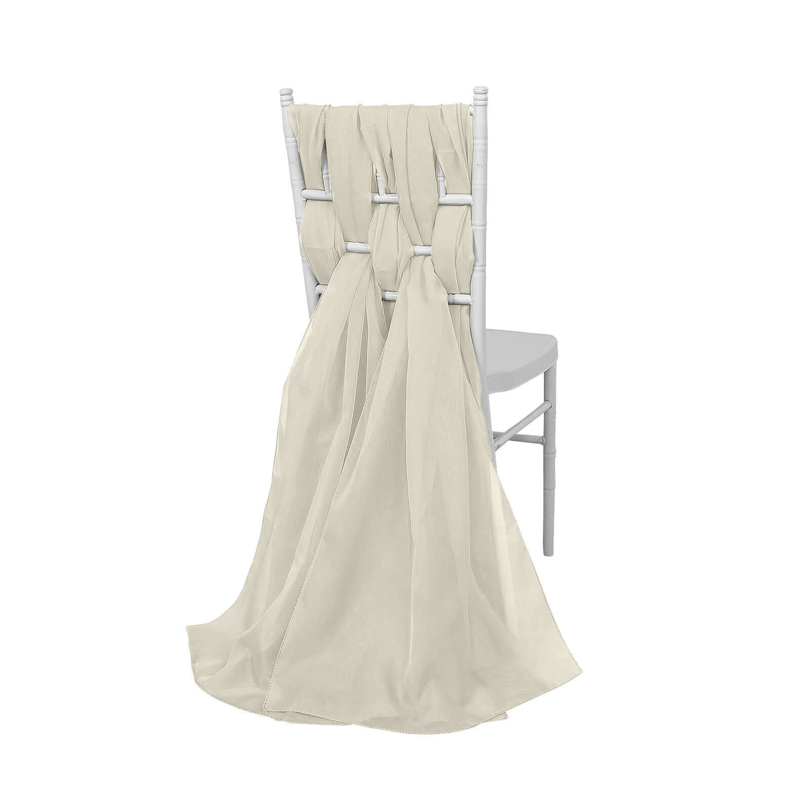 Set of 5 Premium Beige Chiffon Chair Sashes - Soft, Lightweight Designer Bows 22x78