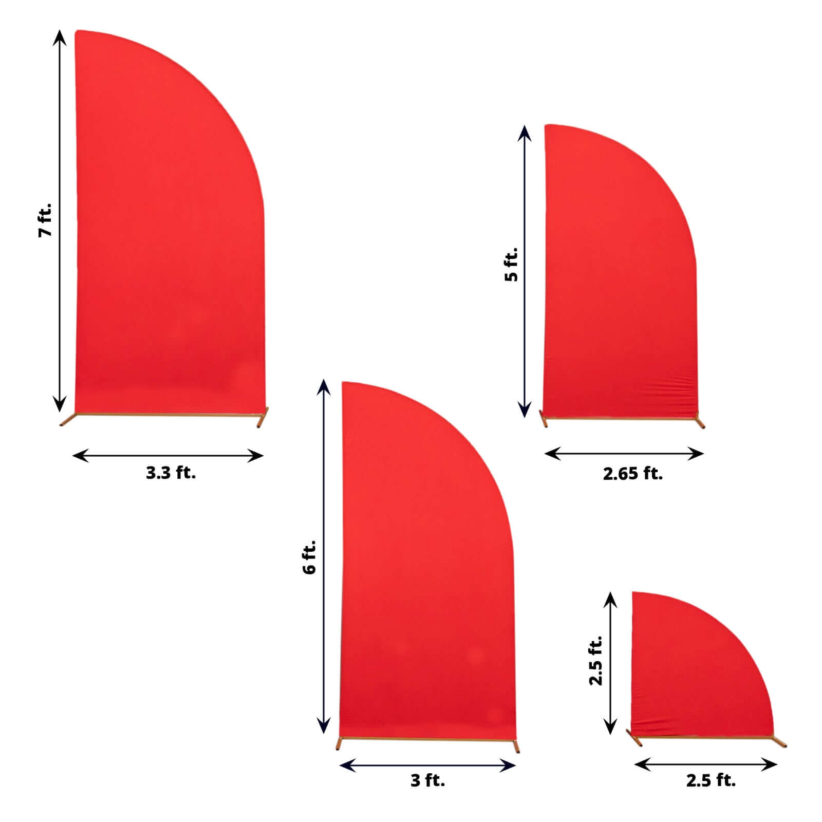 Custom-Fit Matte Red Spandex Half Moon Wedding Arch Covers Set of 4 - 2.5ft to 7ft Sizes