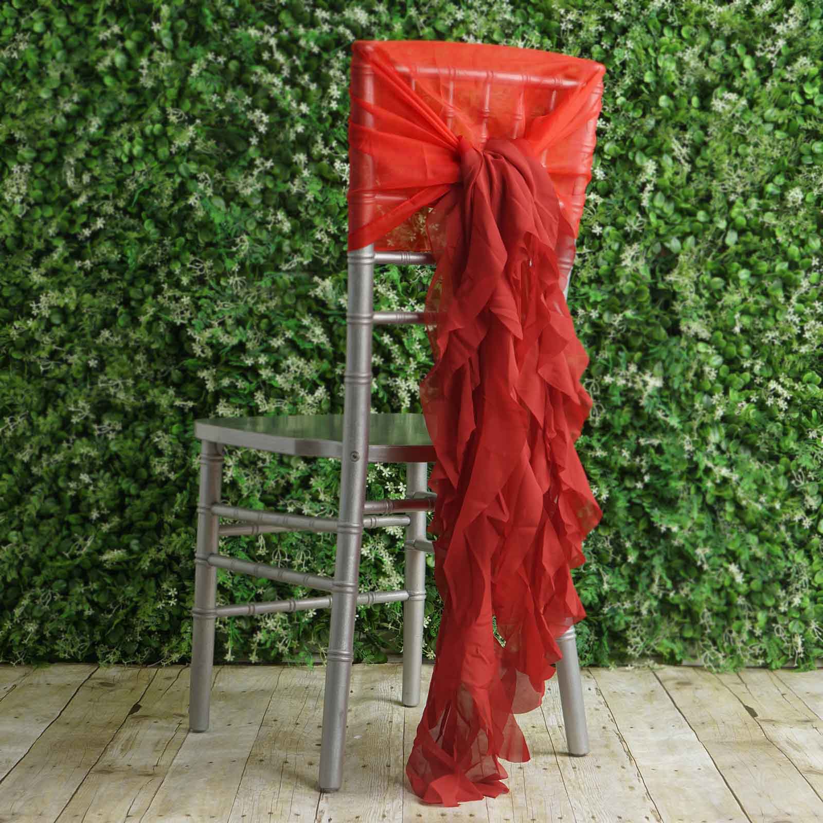 Hot Sale! 1 Set Red Chiffon Chair Sashes with Willow Ruffles Design - Stylish Wedding Chair Decor
