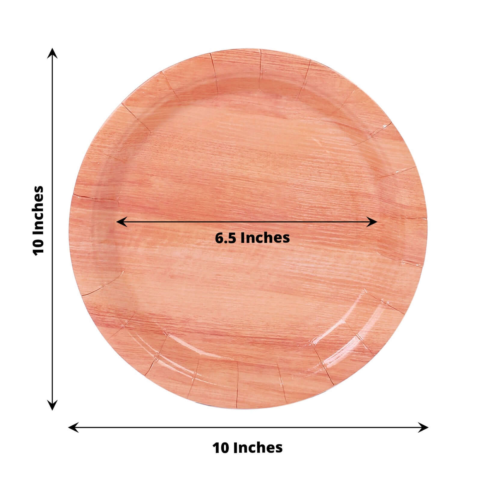25-Pack Disposable 10-Inch Round Paper Dinner Plates with Natural Wood Grain Print