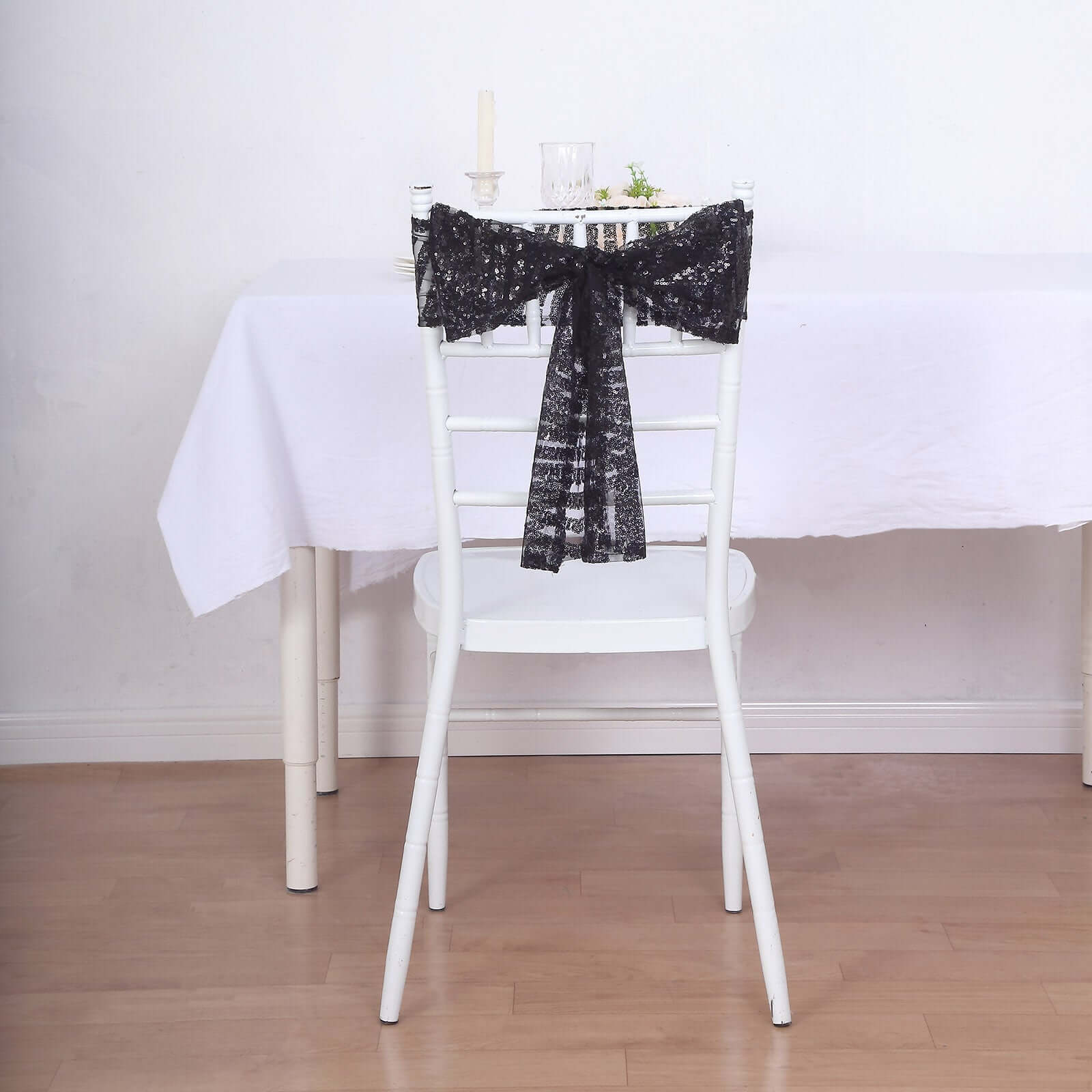 Hot Deal! 5-Pack Black Glittery Sequin Chair Sashes with Geometric Diamond Design for Weddings