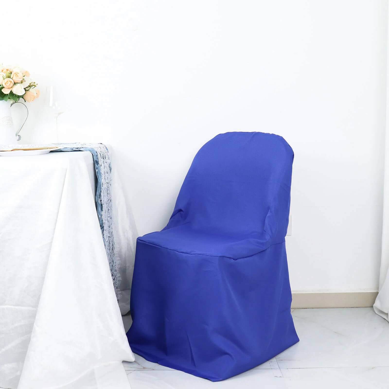 10-Piece Royal Blue Polyester Wrinkle-Free Slip-On Chair Covers for Folding Chairs