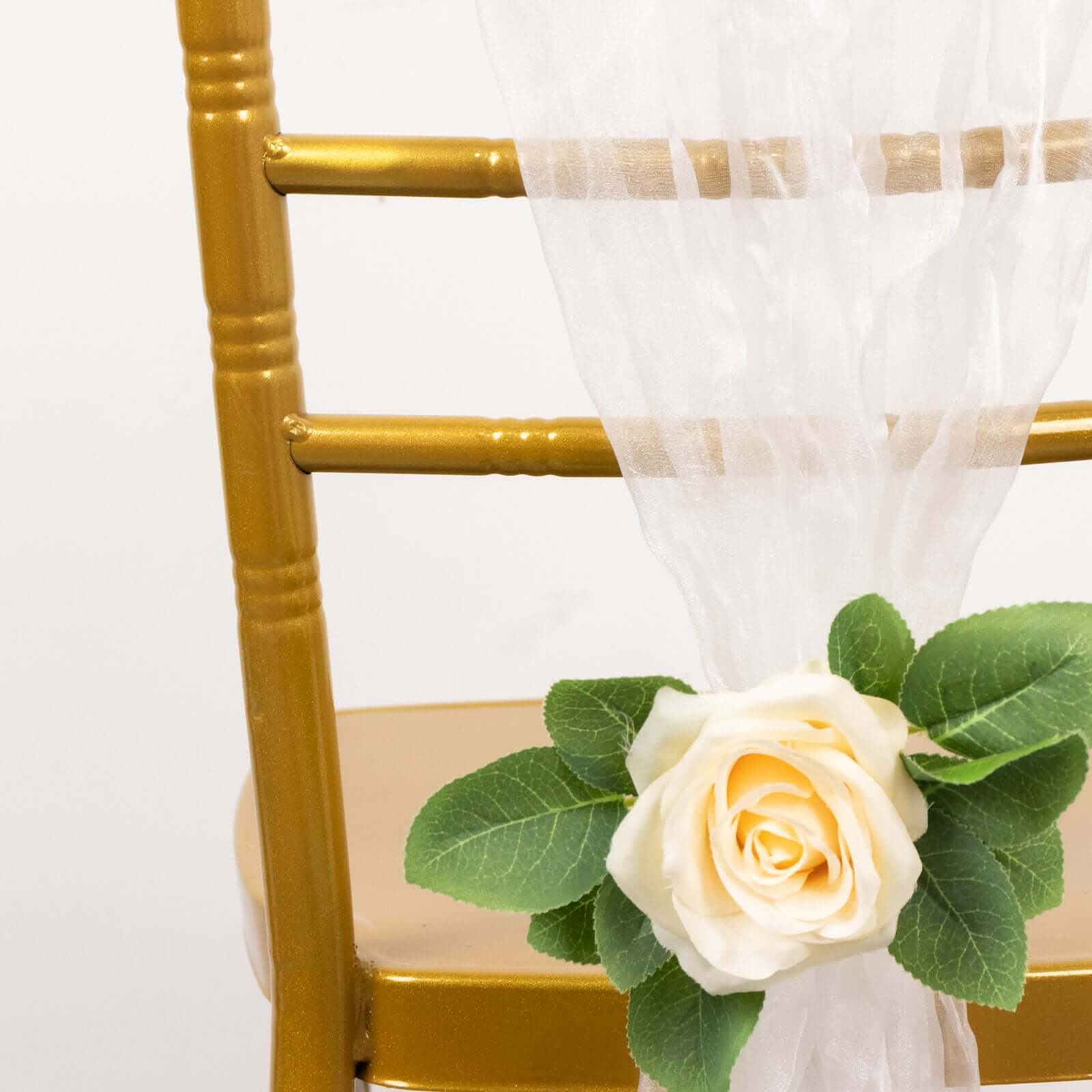 5-Pack Champagne Crinkled Organza Chair Sashes with Shimmer Chiffon Layers - Elegant Sheer Decor
