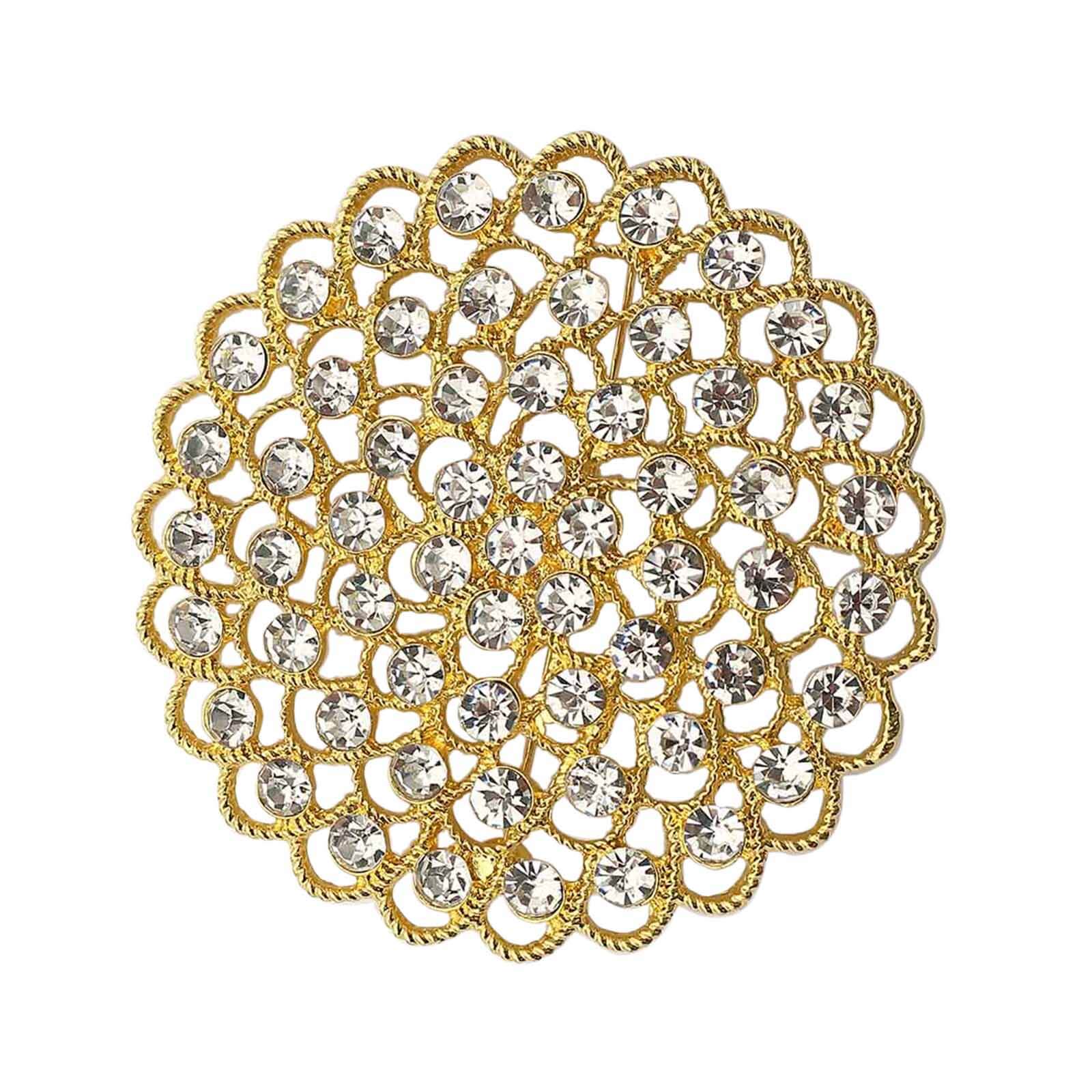Sparkling Gold Rhinestone Metal Flower Chair Sash Band Buckle - Ideal for Weddings & Celebrations