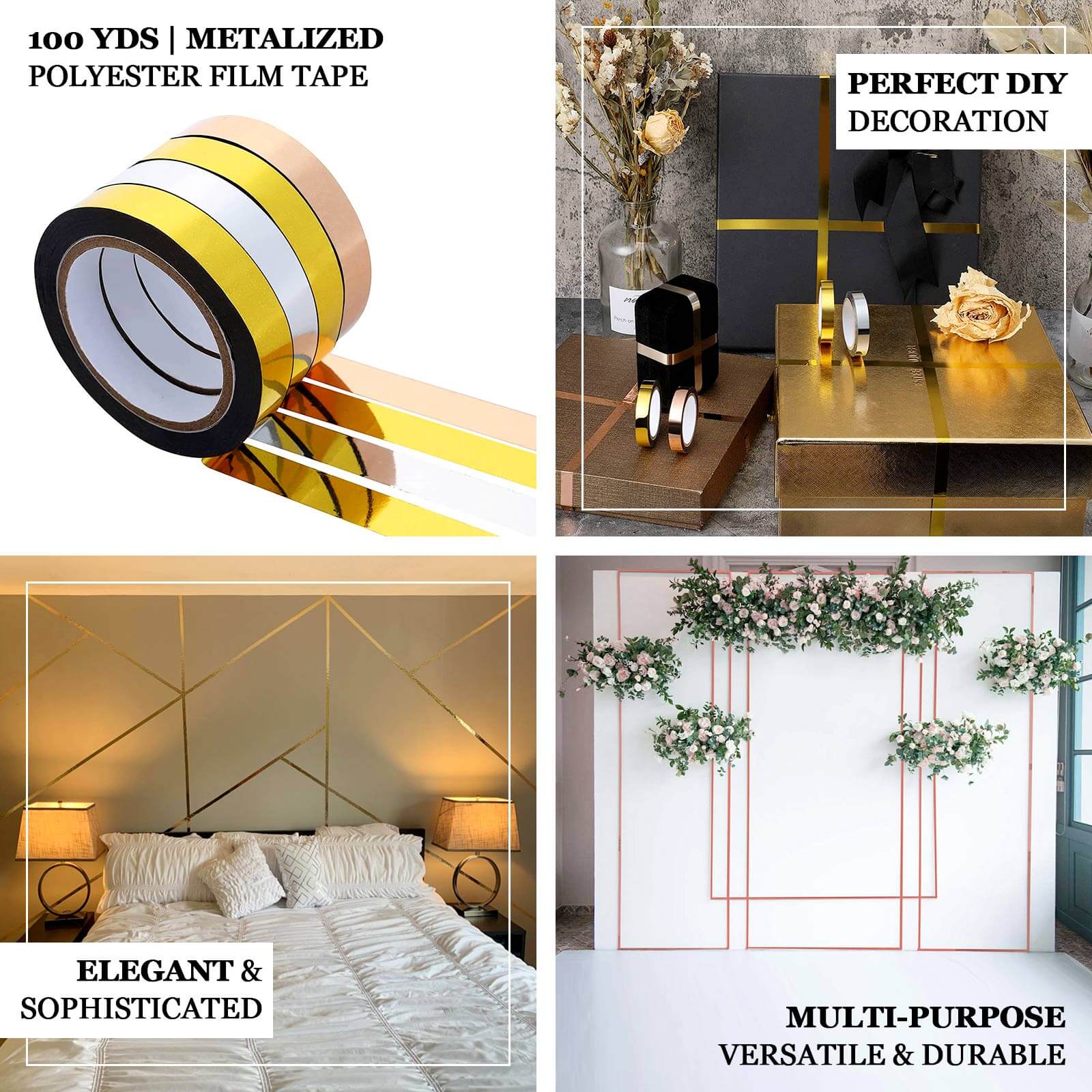 Hot! 100 Yds 0.75' Gold Metallic Polyester Adhesive Tape for DIY Crafts