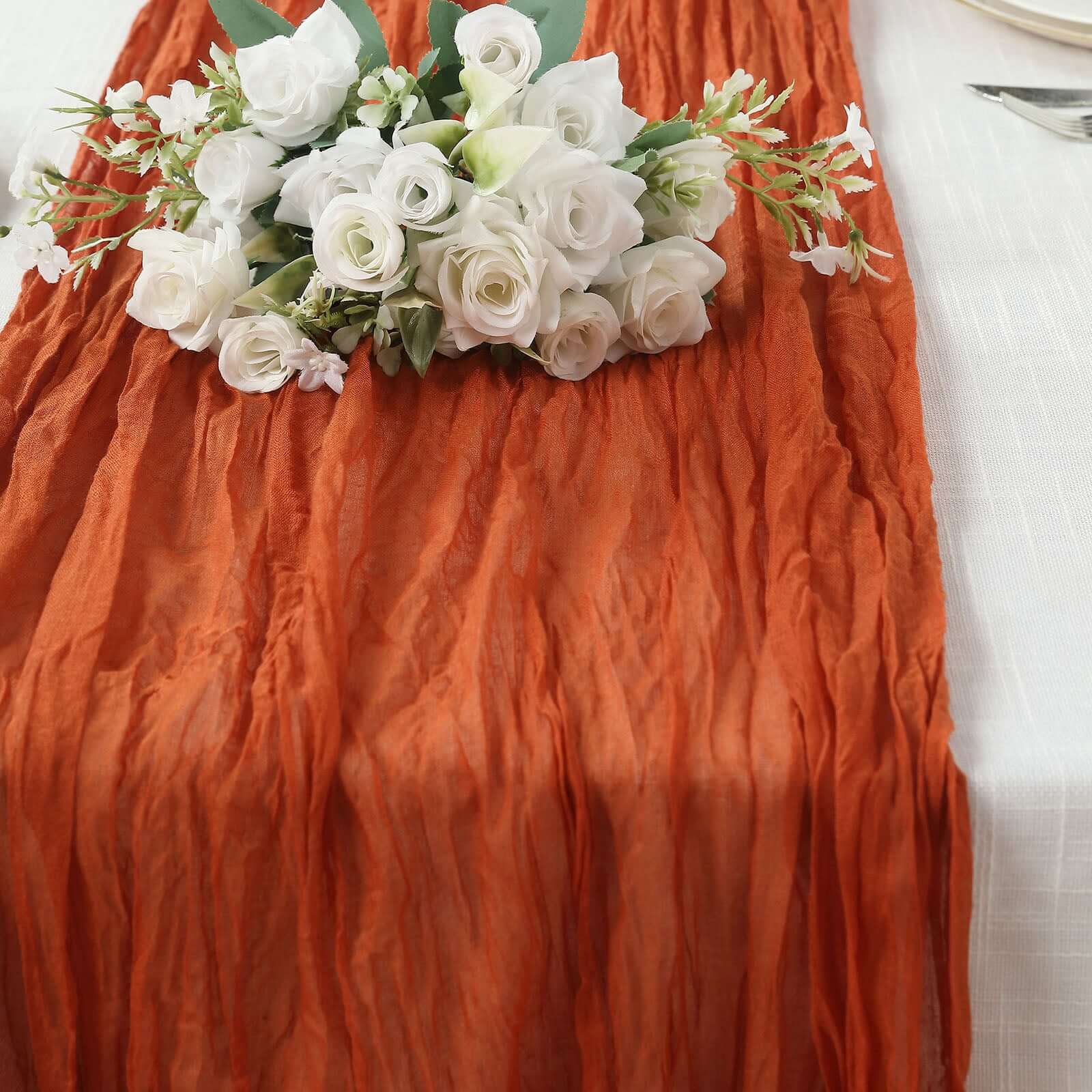 10ft Rustic Boho Terracotta (Rust) Gauze Cheesecloth Table Runner