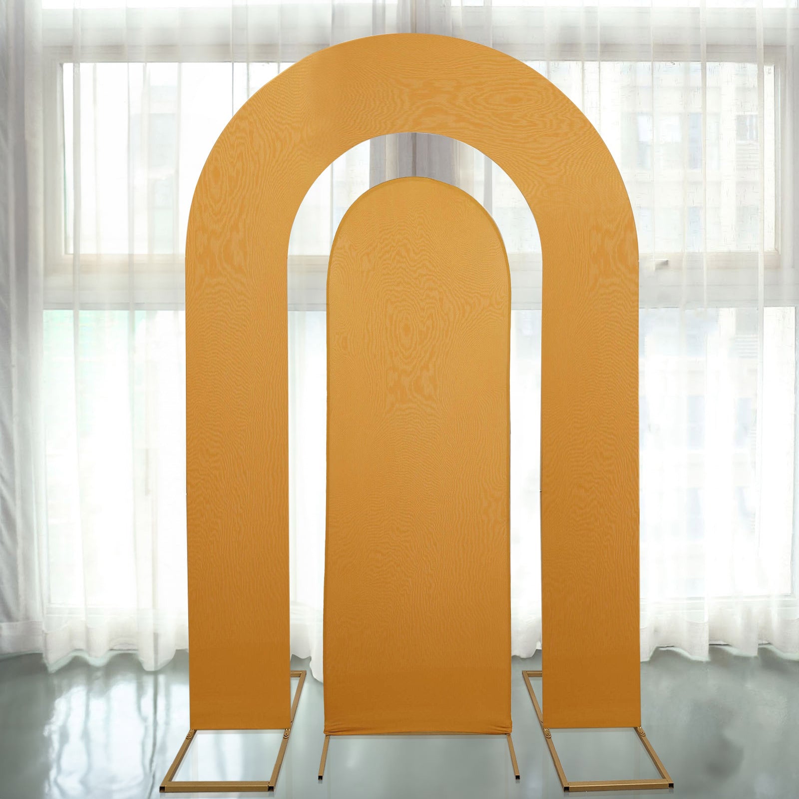2-Piece Gold Spandex Fitted Covers for 6ft and 8ft Round Top & Double Arch Wedding Backdrops