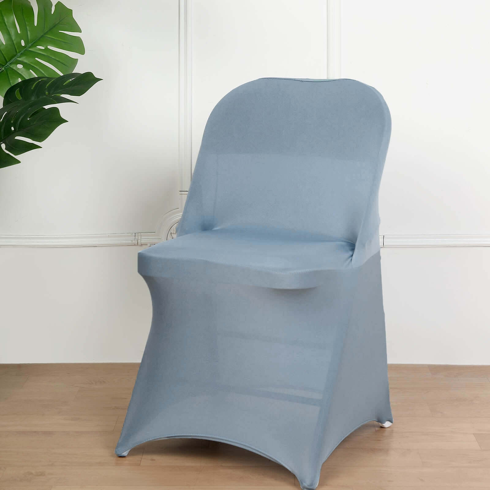 Reusable Dusty Blue Stretch Spandex Chair Cover for Folding Chairs - 160GSM Wrinkle-Resistant Slipcover