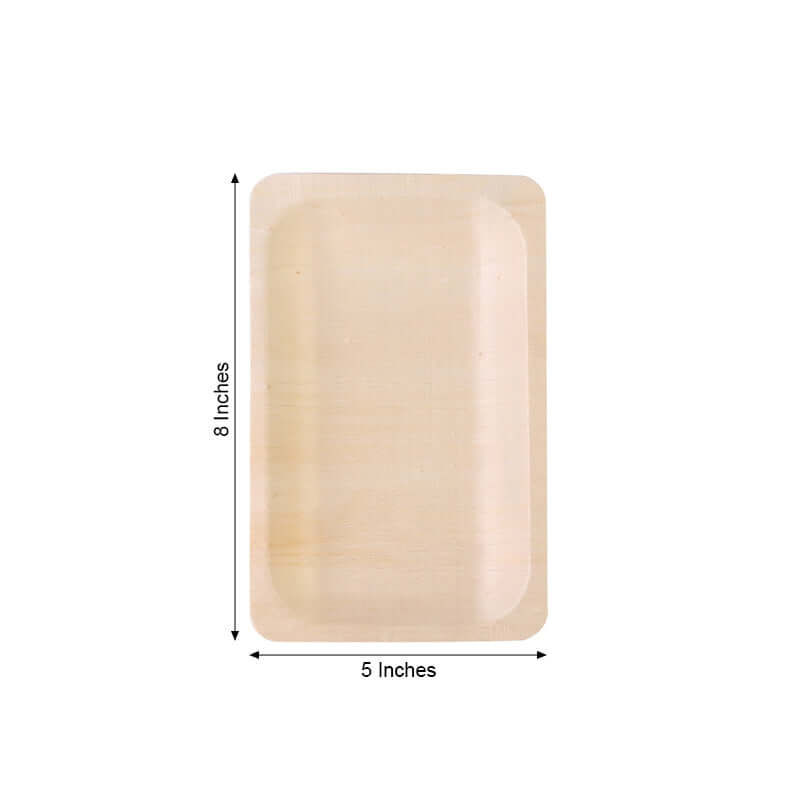 25-Pack Natural Birchwood 5x8 Rectangle Disposable Dessert Plates - Ideal for Special Events