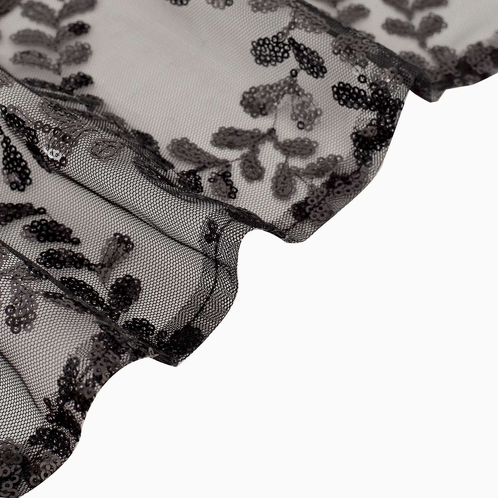 5-Pack Black Tulle Chair Sashes with Leaf Vine Embroidered Sequins - Ideal for Special Events