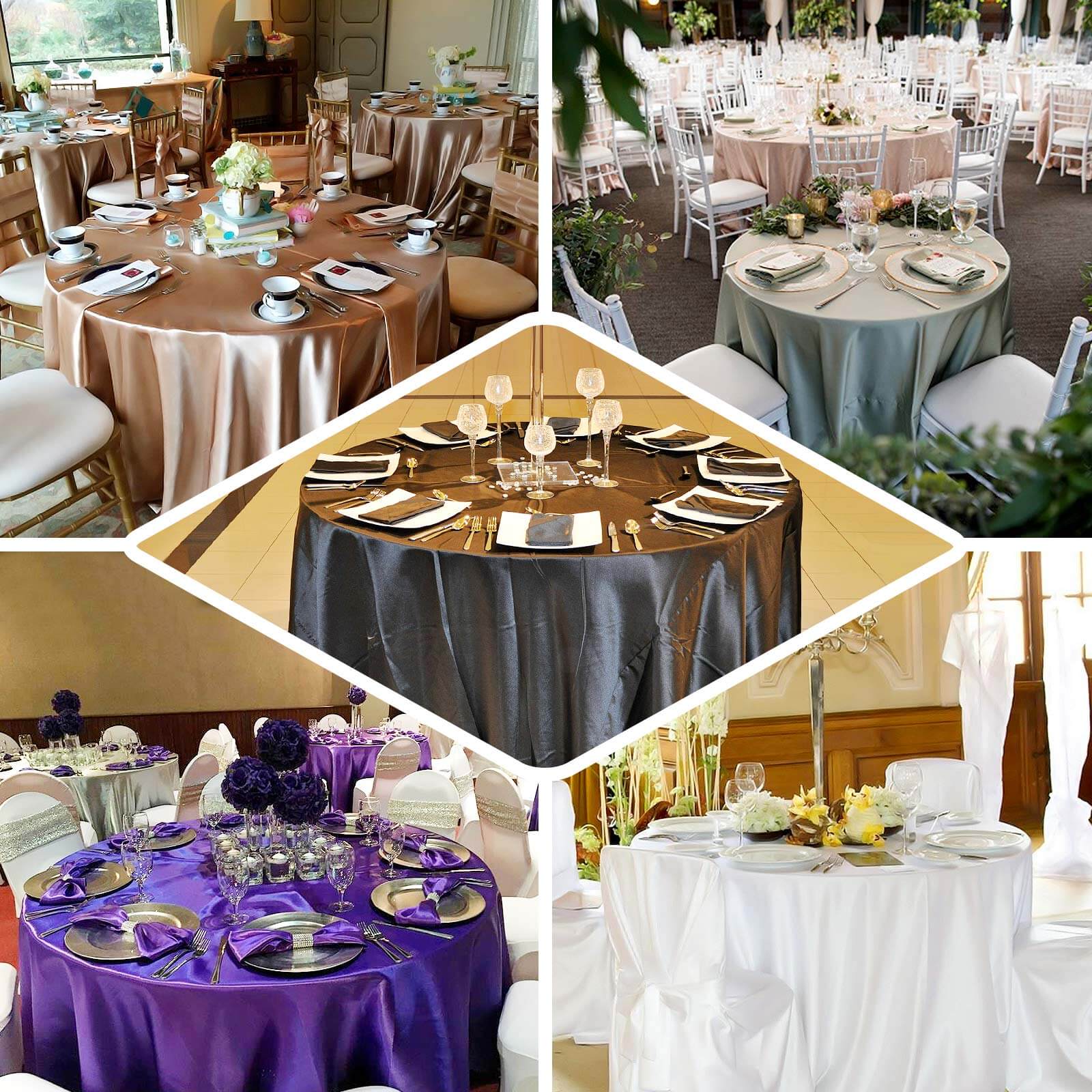 Stylish Seamless Dusty Blue Satin 132-Inch Round Tablecloth