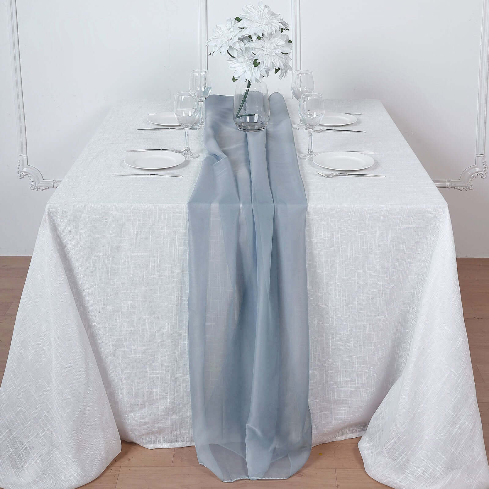 Dusty Blue Premium Chiffon 6ft Flowy & Light Table Runner for Decor